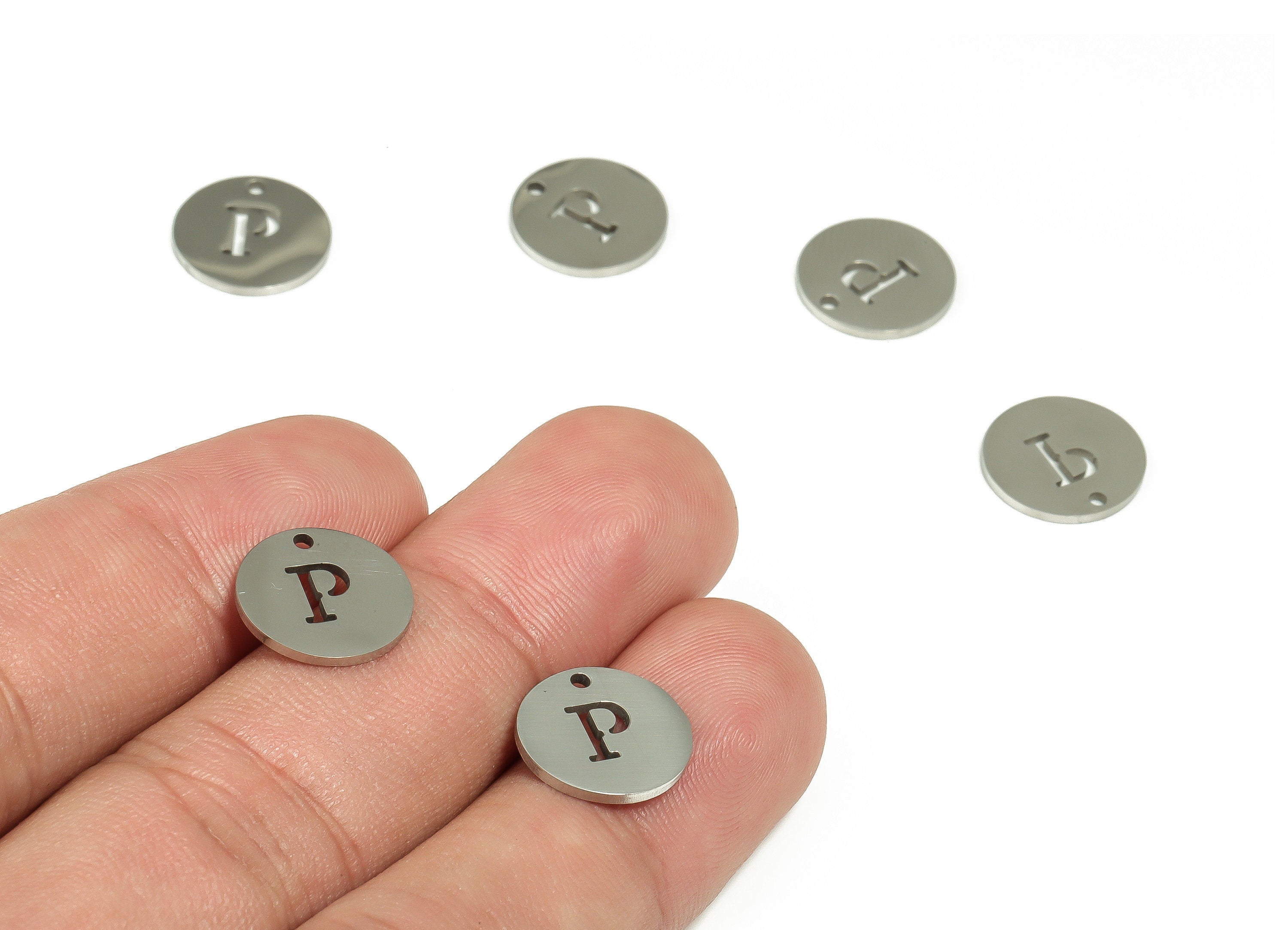 Stainless Steel Round Earring Charms - Stainless Steel The letter P Pendant - Earring Findings - Jewelry Supplies - 12x12x1mm - SS1215P - DOMEDBAZAAR