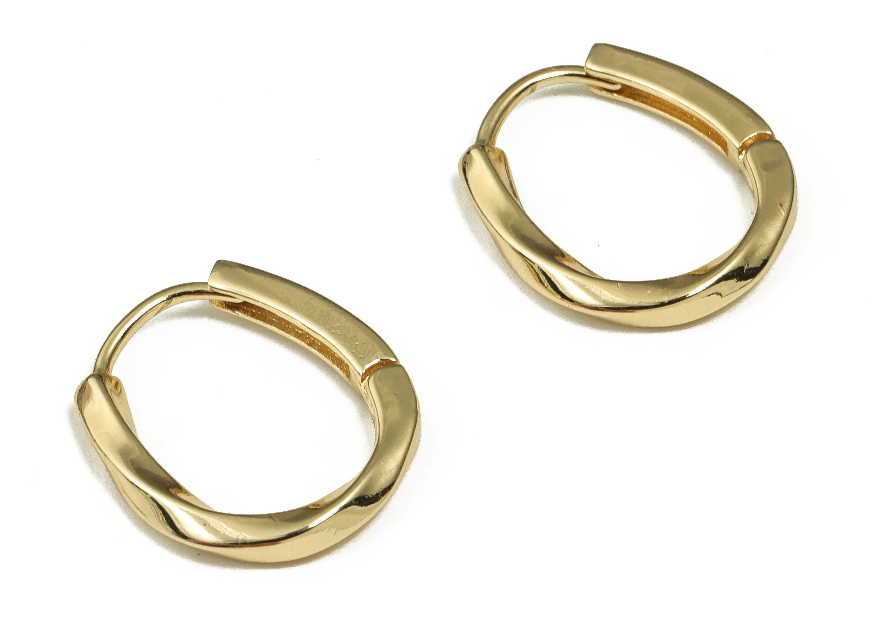 Brass Gold Hoop Earrings - Oval Gold Hoops – Minimal Twisted Stud Hoop Earrings - 18k Real Gold Plated Brass -17.55x14.85x2.56mm- RGP3381 - DOMEDBAZAAR