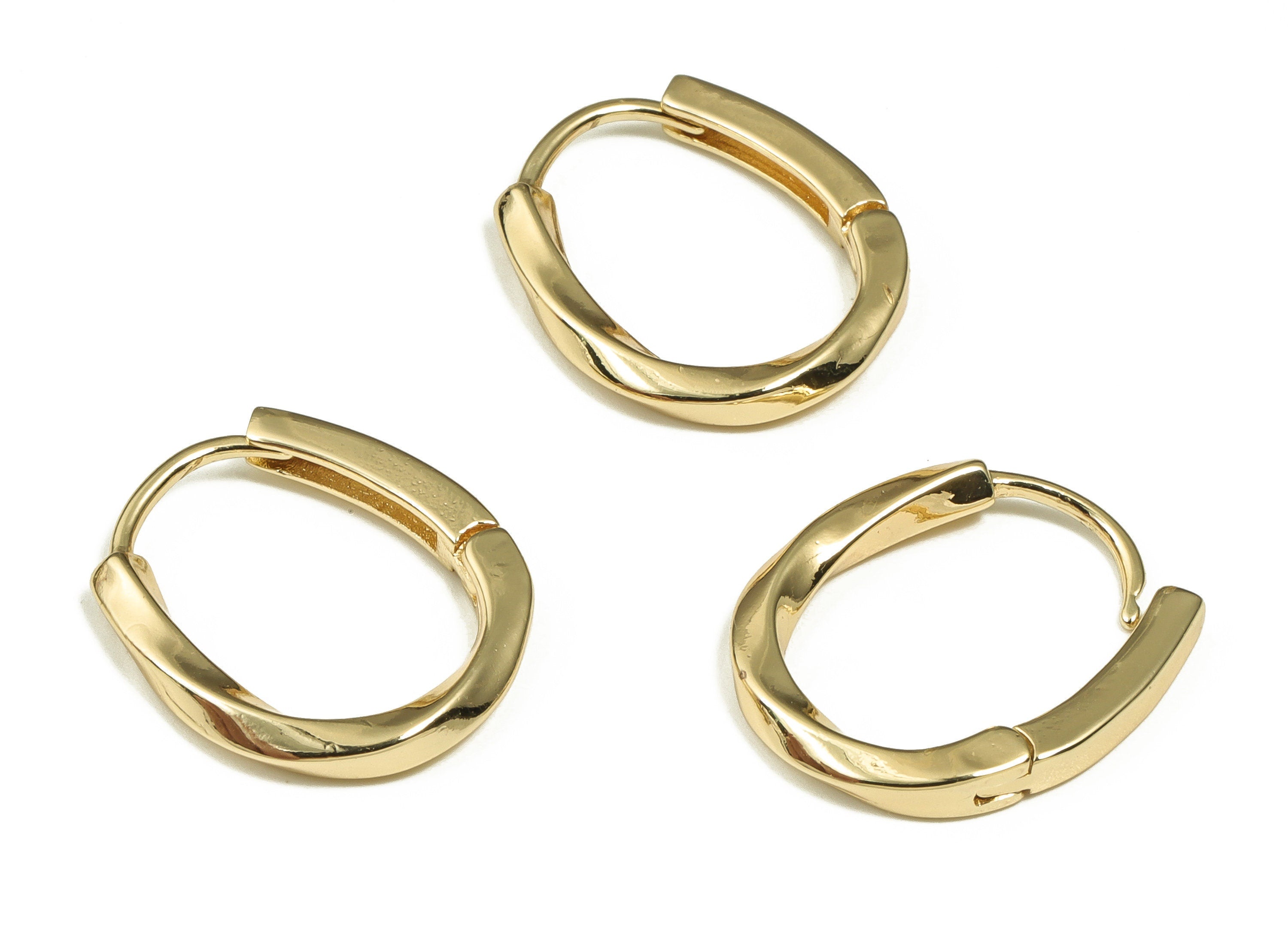 Brass Gold Hoop Earrings - Oval Gold Hoops – Minimal Twisted Stud Hoop Earrings - 18k Real Gold Plated Brass -17.55x14.85x2.56mm- RGP3381 - DOMEDBAZAAR