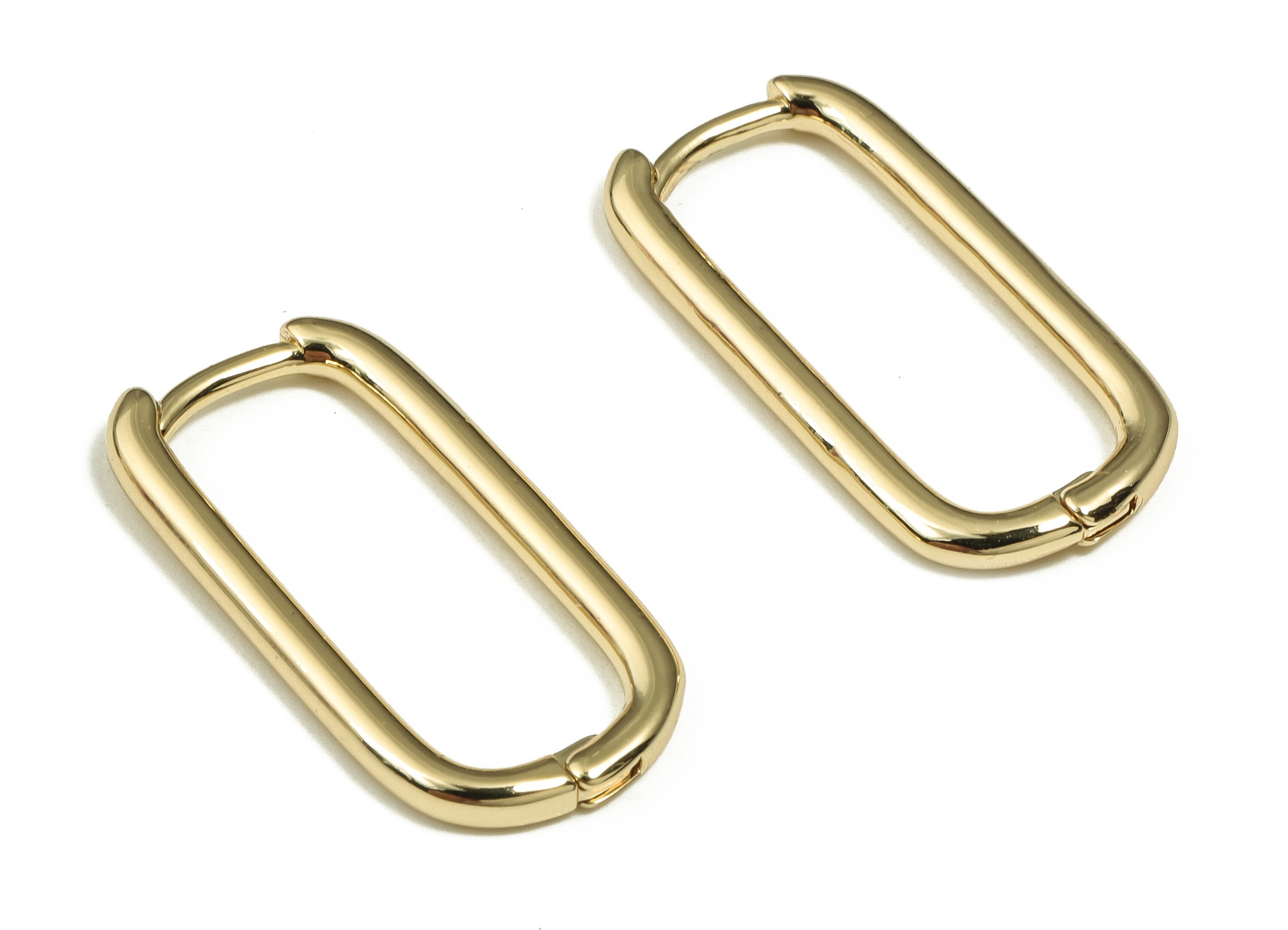 Rectangle Hoop Earrings – Small Huggie Hoops – U Shape Hoop – Minimal Earring - 18K Real Gold Plated Brass - 21.82x11.09x1.88mm - RGP3369 - DOMEDBAZAAR