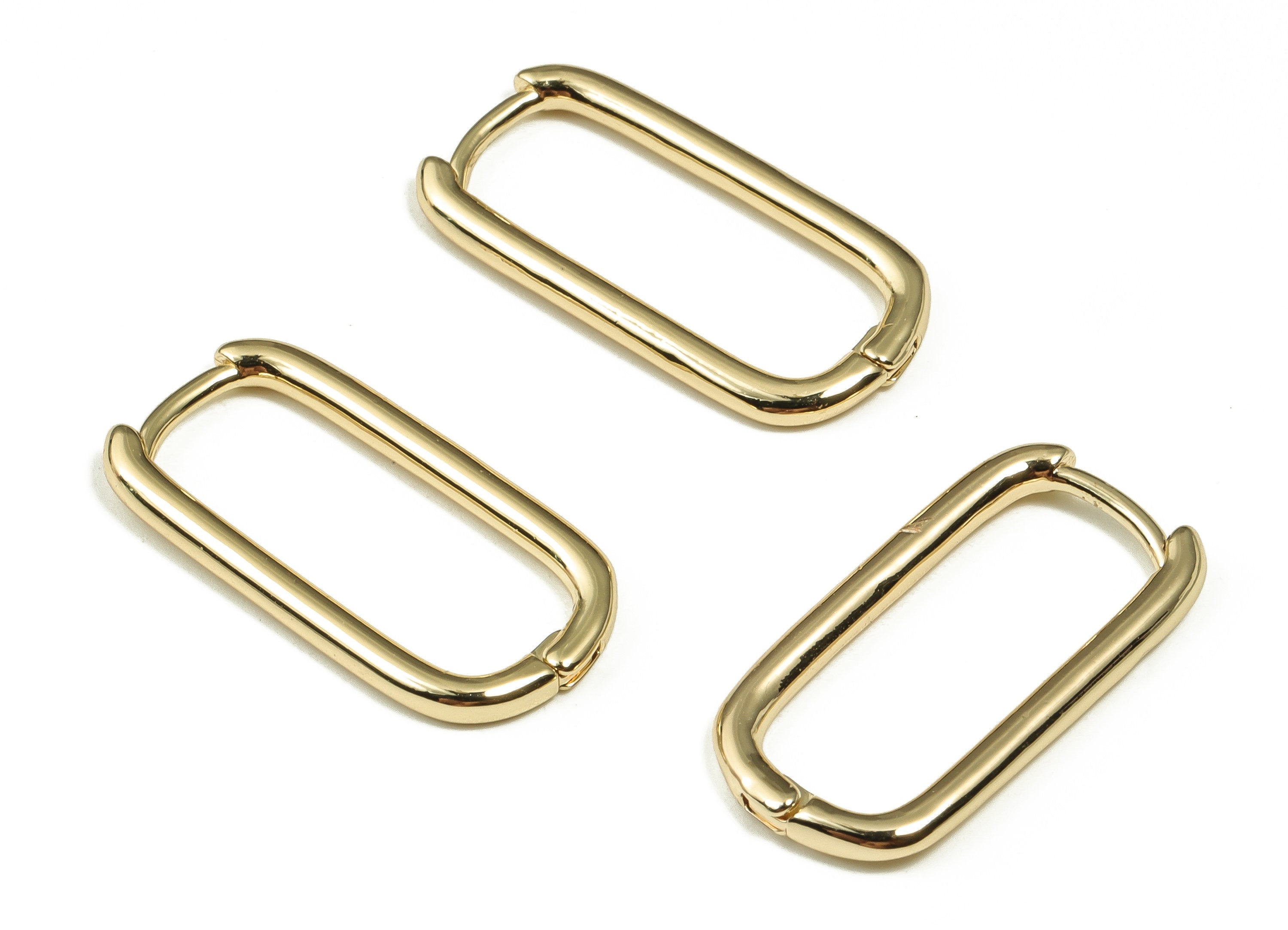 Rectangle Hoop Earrings – Small Huggie Hoops – U Shape Hoop – Minimal Earring - 18K Real Gold Plated Brass - 21.82x11.09x1.88mm - RGP3369 - DOMEDBAZAAR