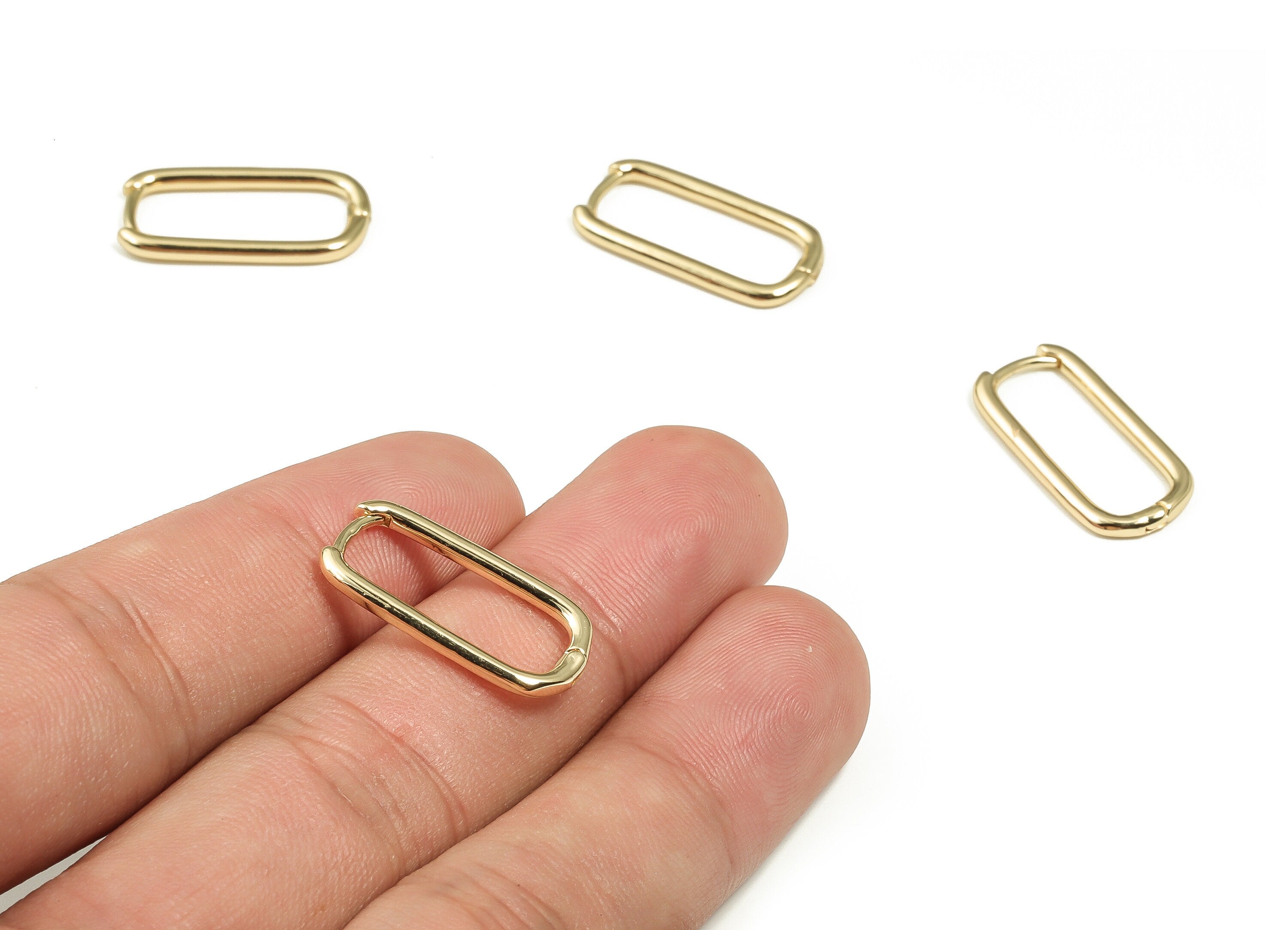 Rectangle Hoop Earrings – Small Huggie Hoops – U Shape Hoop – Minimal Earring - 18K Real Gold Plated Brass - 21.82x11.09x1.88mm - RGP3369 - DOMEDBAZAAR