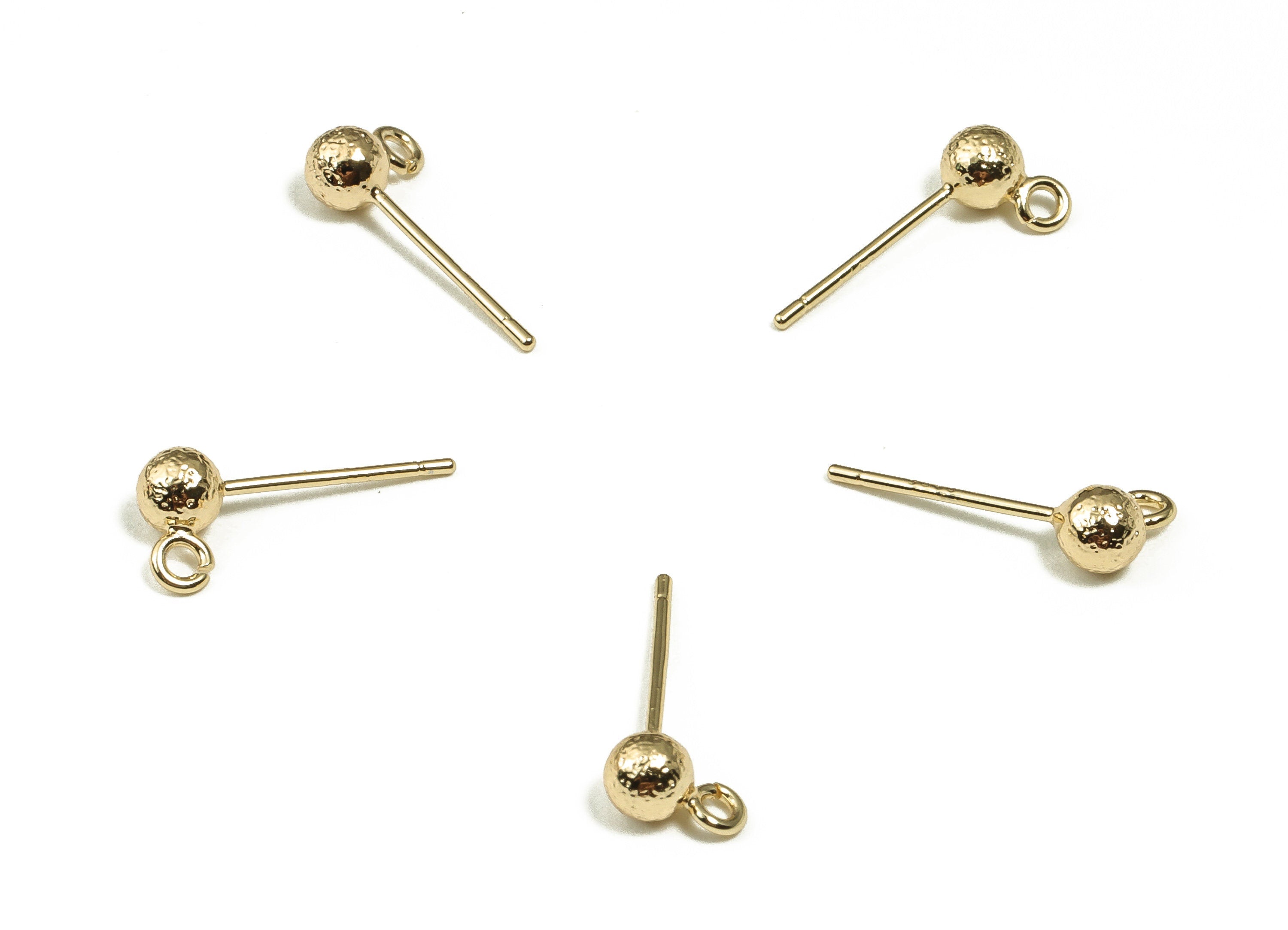 Brass Earring Post - Ball Pad Studs - Gold Ball Post Earring - 18K Real Gold Plated Brass - Stainless Steel Stud - 14.97x6.79x4mm - RGP3391 - DOMEDBAZAAR
