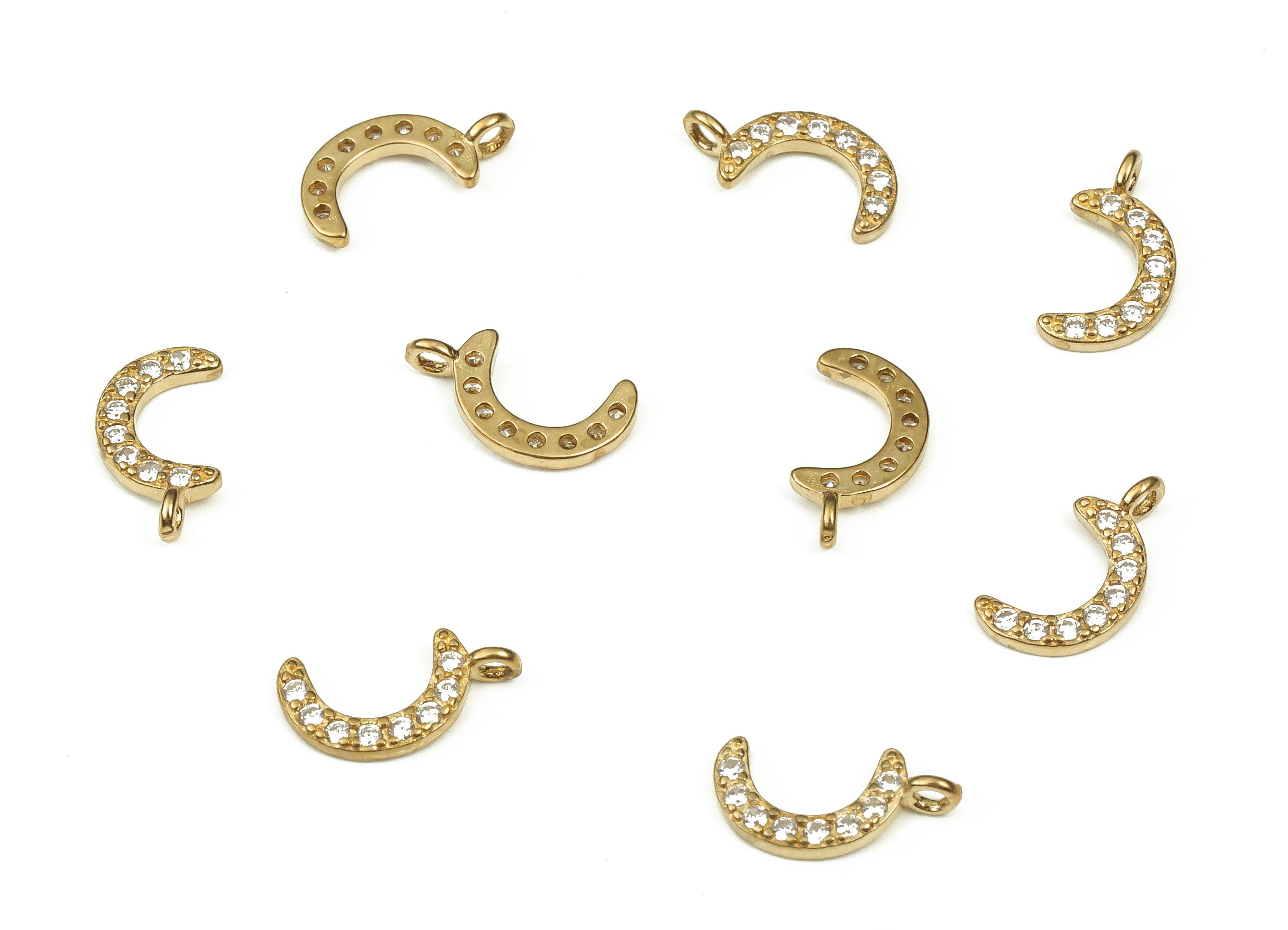 Brass Crescent Earring Charm- Zircon Earring Charm- Raw Brass Moon Pendant- Earring Findings- Jewelry Supplies- 11.72x6.07x1.35mm - PP4515 - DOMEDBAZAAR