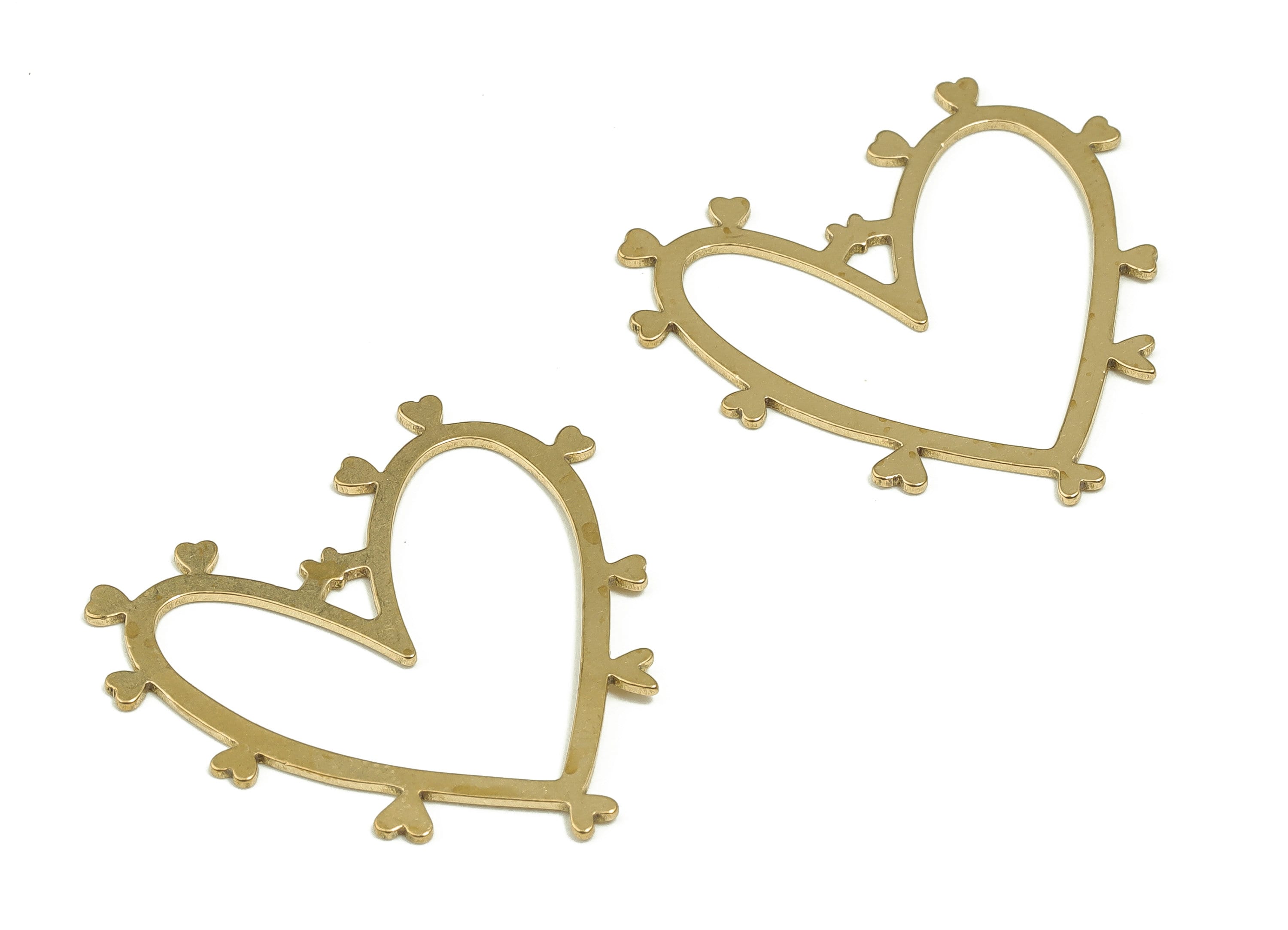 Brass Heart Earring Charms - Raw Brass Heart Pendant - Earrings Finding - DIY Jewelry Making Supplies - 29.95x28.75x0.75mm - PP4257 - DOMEDBAZAAR
