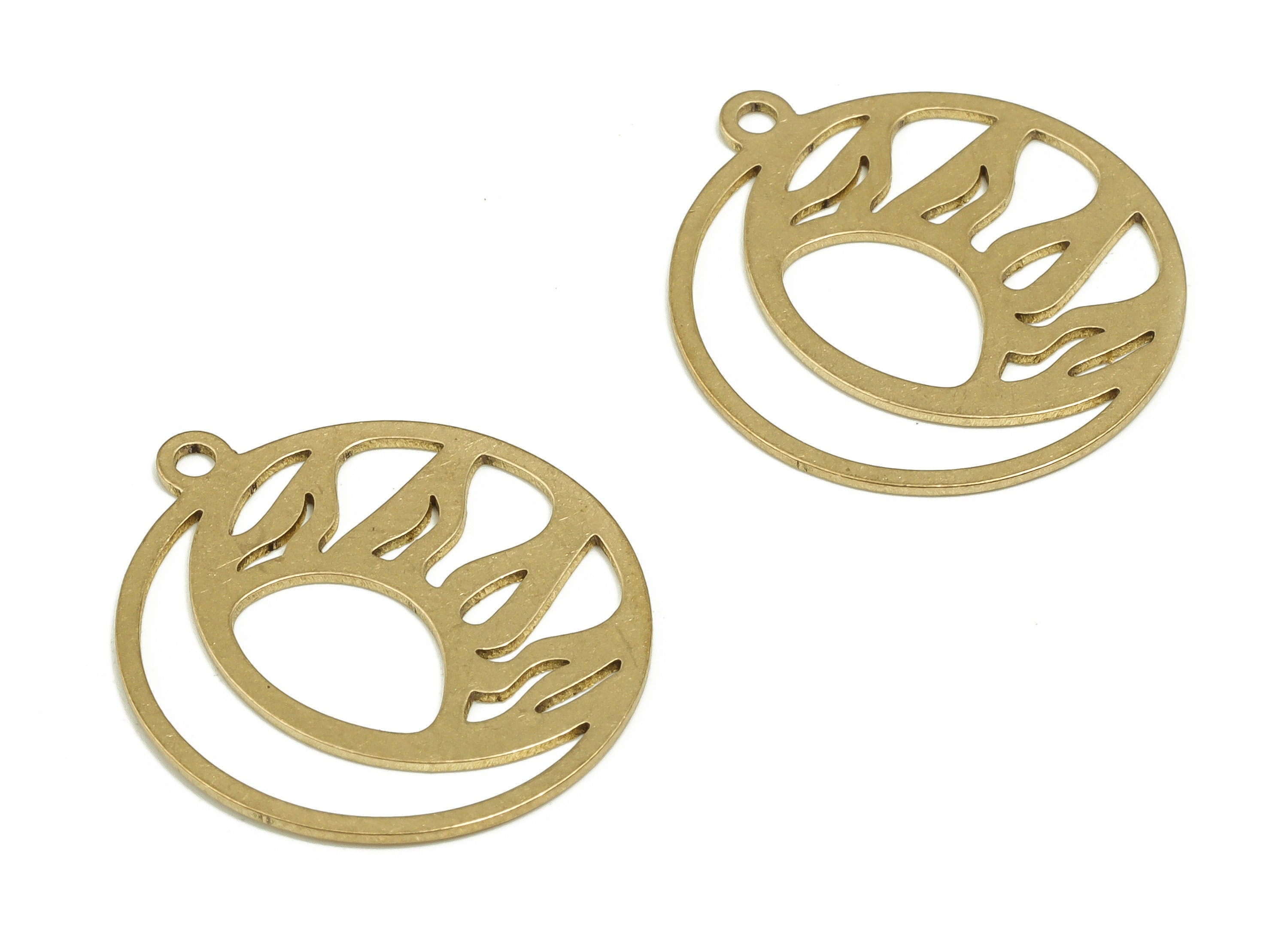Brass Round Sun Earring Charms - Raw Brass Sun Pendant - Earrings Finding - DIY Sun Jewelry Making Supplies - 22.34x1.93x0.6mm - PP4629 - DOMEDBAZAAR