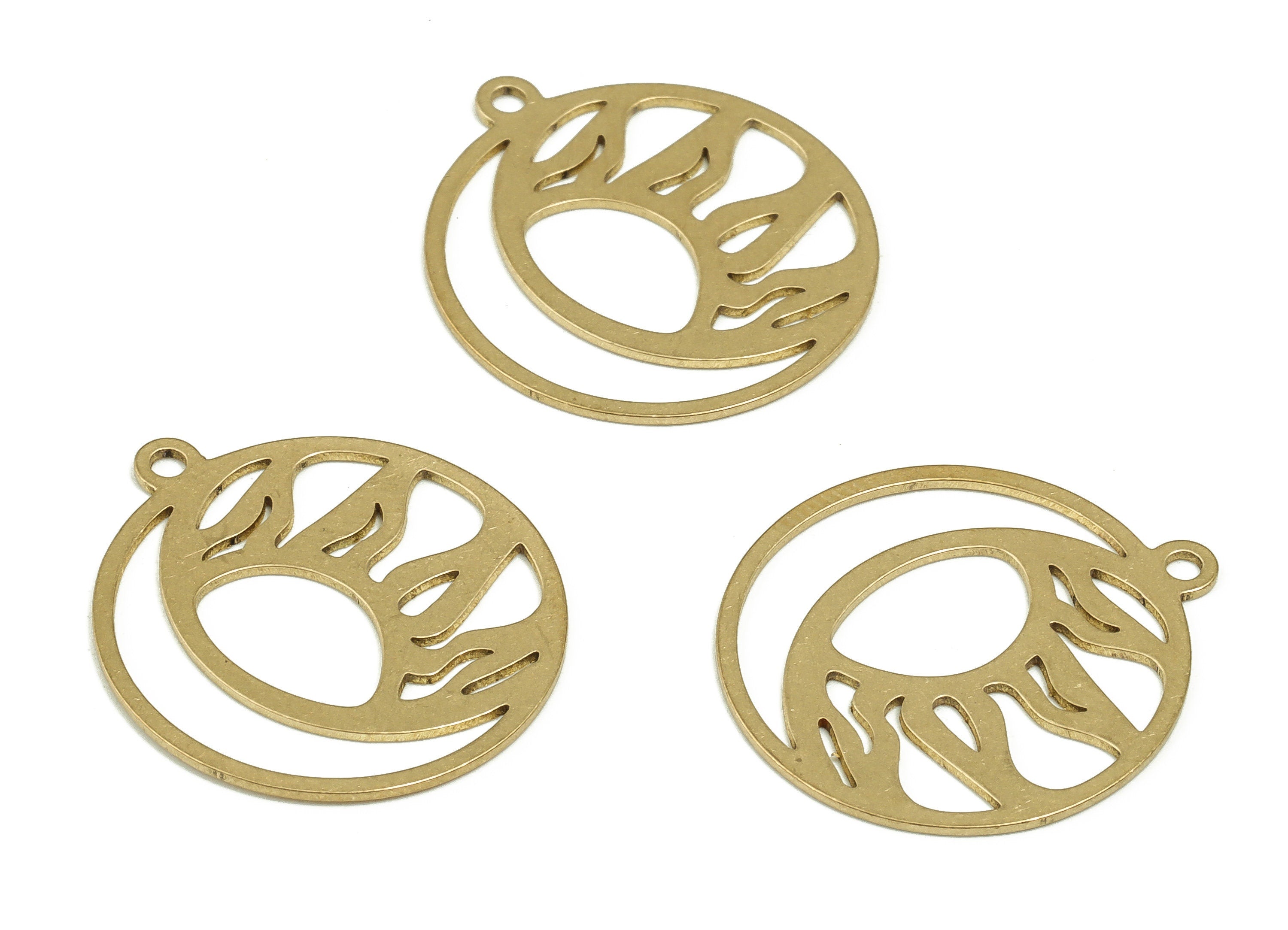 Brass Round Sun Earring Charms - Raw Brass Sun Pendant - Earrings Finding - DIY Sun Jewelry Making Supplies - 22.34x1.93x0.6mm - PP4629 - DOMEDBAZAAR
