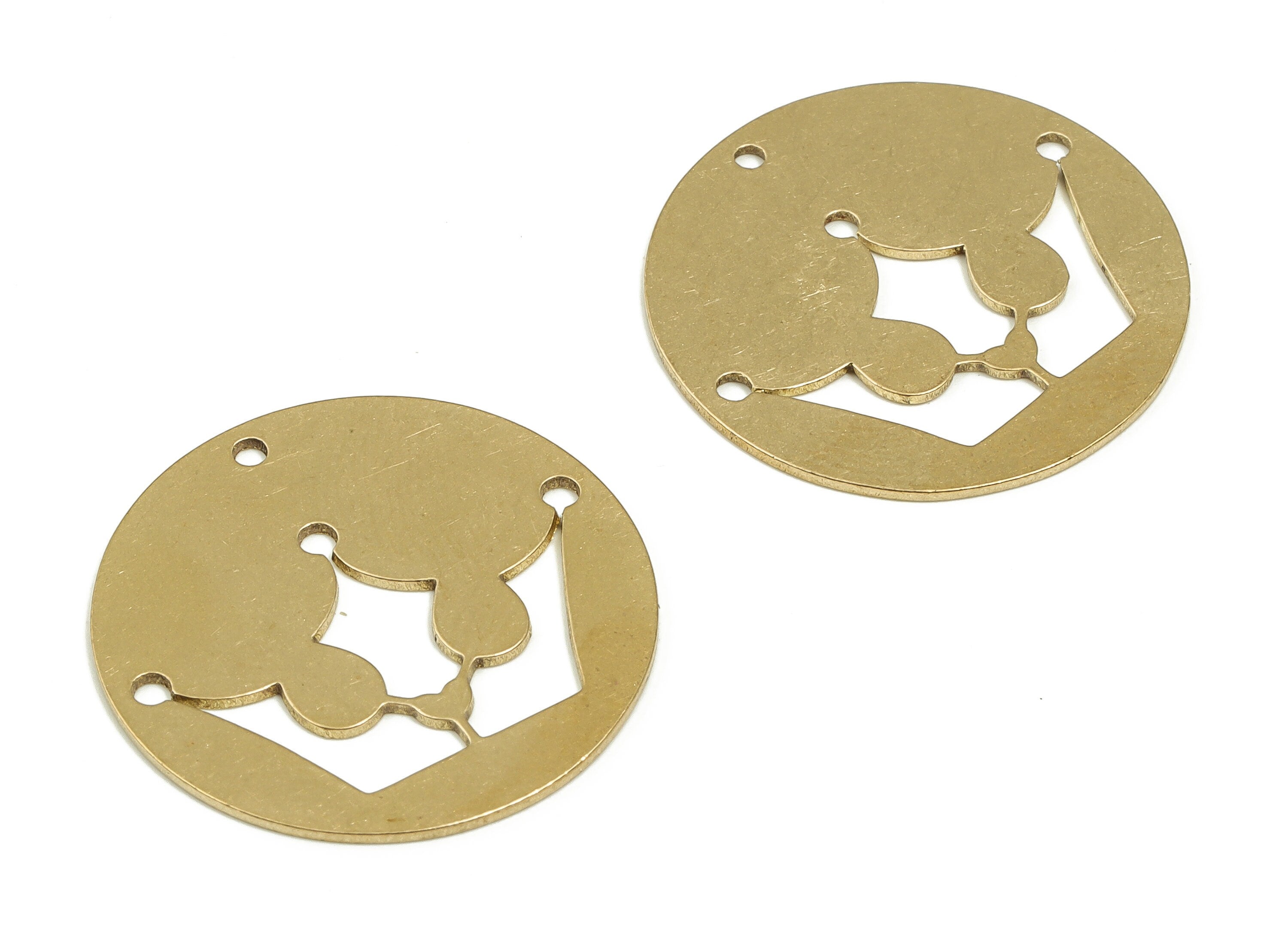 Brass Round Earring Charms - Raw Brass Crown Pendant - Earrings Finding - DIY Jewelry Making Supplies - 25.01x25.01x0.72mm - PP4356 - DOMEDBAZAAR
