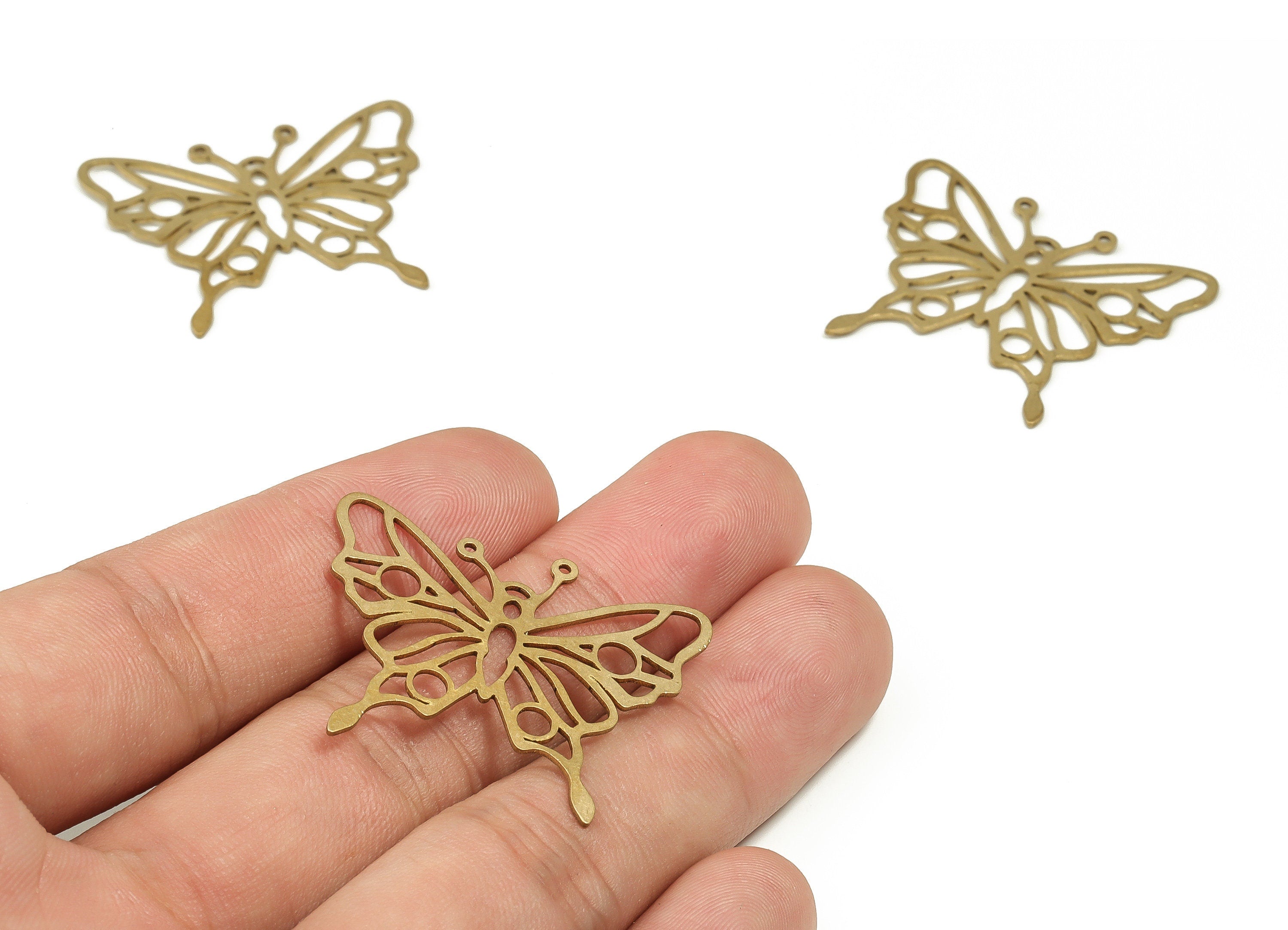 Brass Butterfly Earring Charms - Raw Brass Butterfly Pendant - Earring Findings - DIY Jewelry Making Supplies - 34.95x28.36x0.75mm - PP4627 - DOMEDBAZAAR