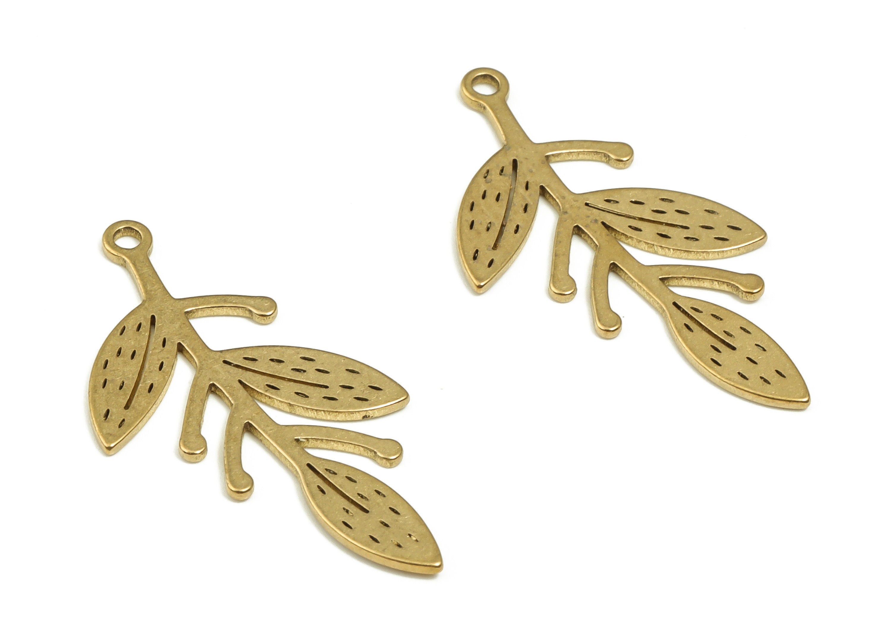 Brass Flower Earring Charms - Raw Brass Flower Pendant - Earring Findings - DIY Jewelry Making Supplies - 25.26x11.93x0.66mm - PP4617 - DOMEDBAZAAR