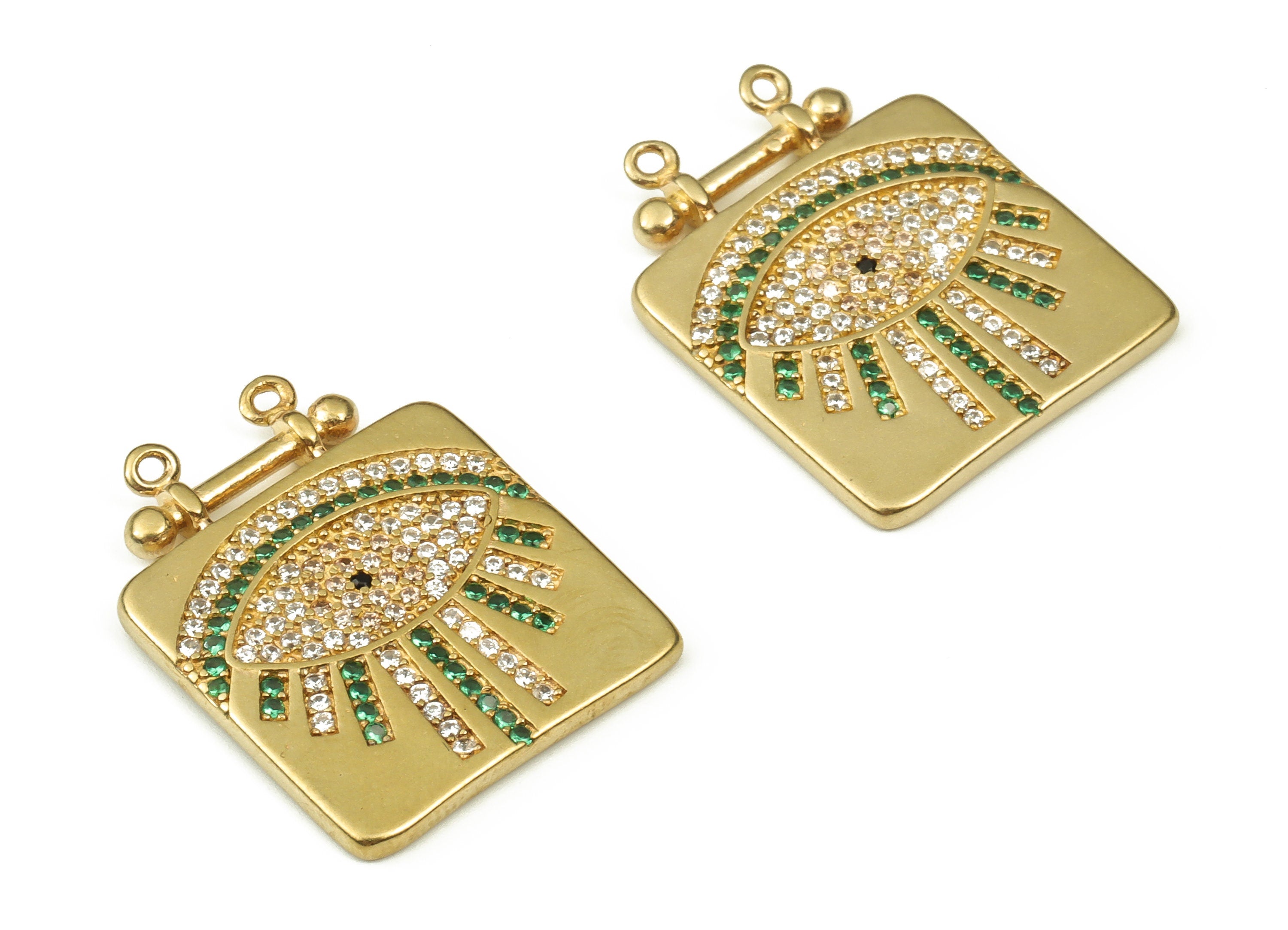 Brass Square Earring Connector Zircon – Raw Brass Eye Charms – Square Earring Connector – Jewelry Making Supplies –23.76x18.6x1.8mm - PP4547 - DOMEDBAZAAR
