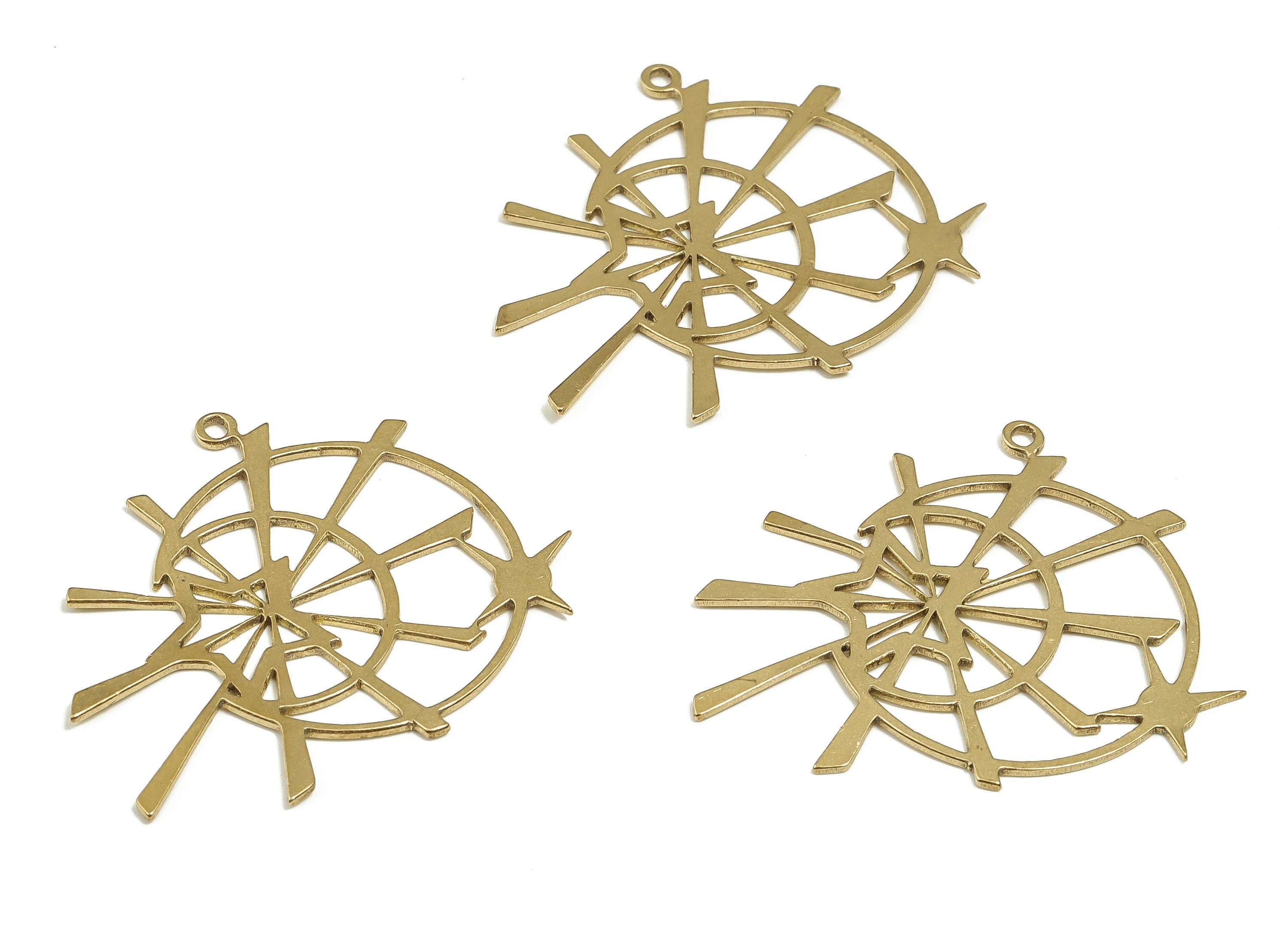 Brass Crescent Earring Charms - Raw Brass Moon Star Pendant - Earrings Findings - Jewelry Making Supplies - 37.51x30.81x0.68mm - PP4535 - DOMEDBAZAAR
