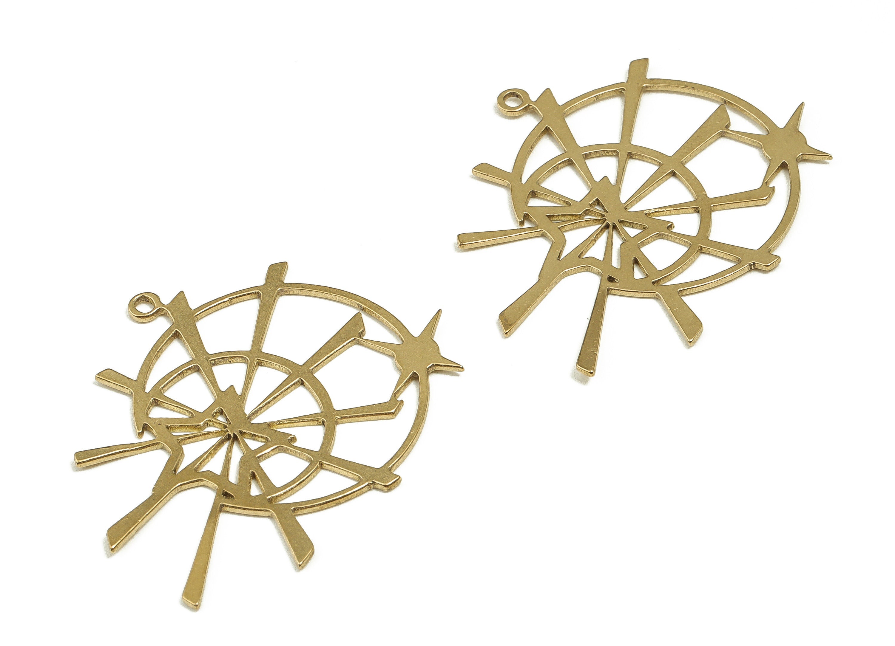 Brass Crescent Earring Charms - Raw Brass Moon Star Pendant - Earrings Findings - Jewelry Making Supplies - 37.51x30.81x0.68mm - PP4535 - DOMEDBAZAAR
