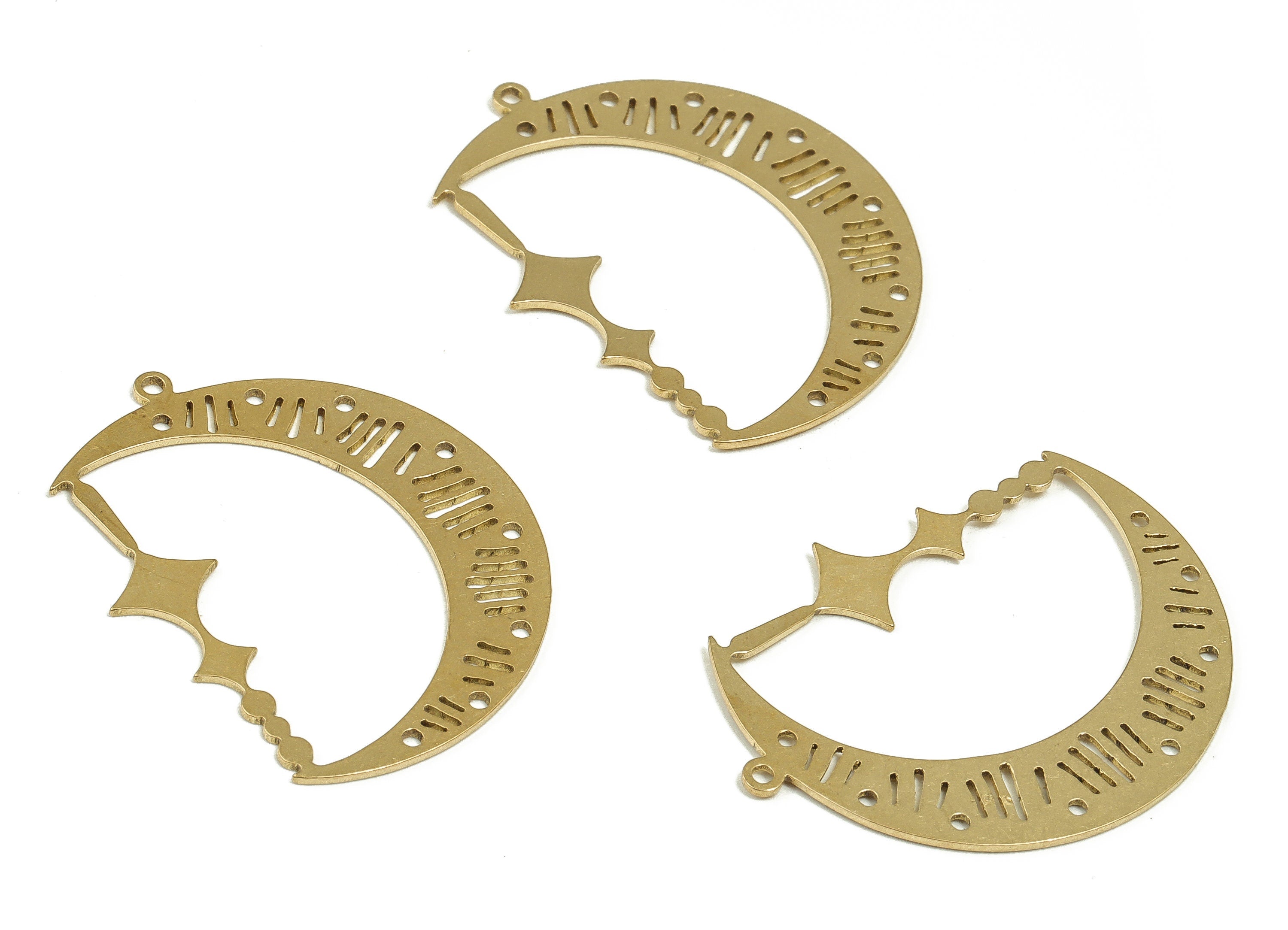 Brass Crescent Earring Charms - Raw Brass Moon Star Pendant - Earrings Findings - Jewelry Making Supplies - 34.92x27.52x0.73mm - PP4357 - DOMEDBAZAAR