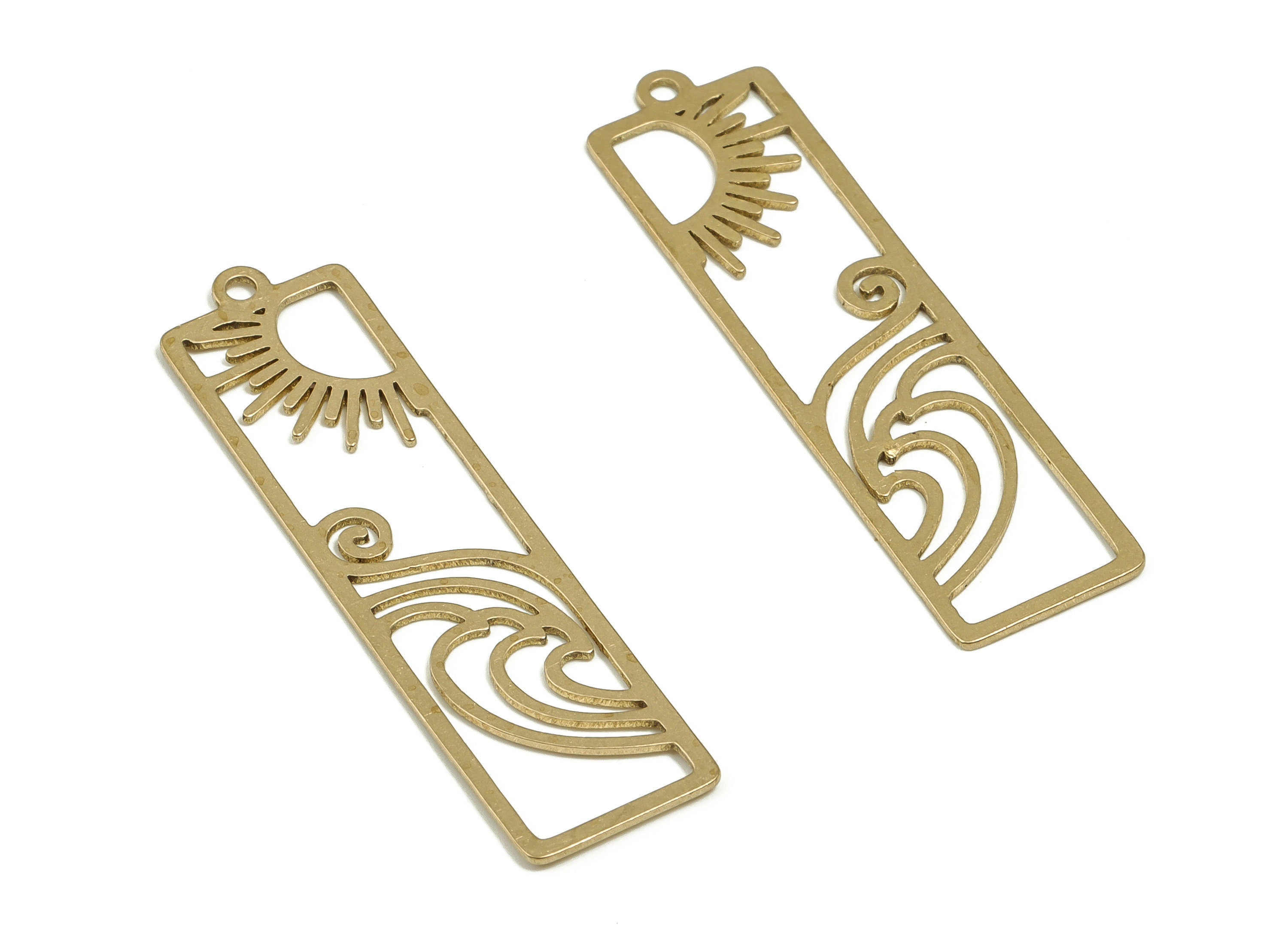 Brass Rectangle Earring Charms - Raw Brass Sun Cloud Pendant - Earring Findings - Jewelry Making Supplies - 40.82x10.87x0.59mm - PP4628 - DOMEDBAZAAR