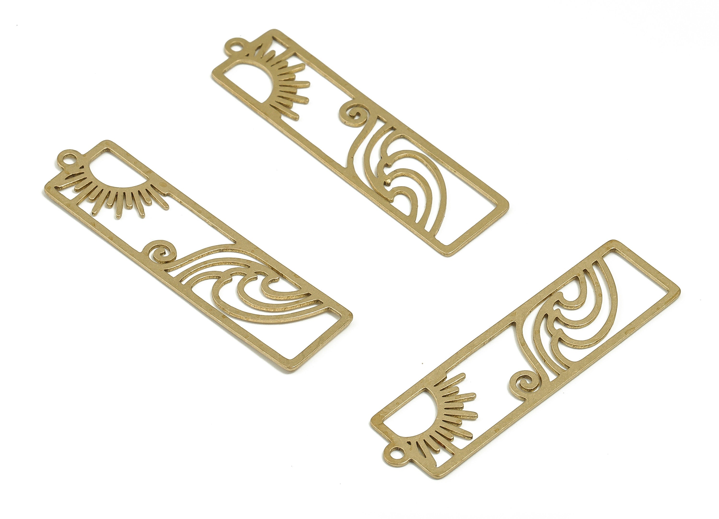 Brass Rectangle Earring Charms - Raw Brass Sun Cloud Pendant - Earring Findings - Jewelry Making Supplies - 40.82x10.87x0.59mm - PP4628 - DOMEDBAZAAR