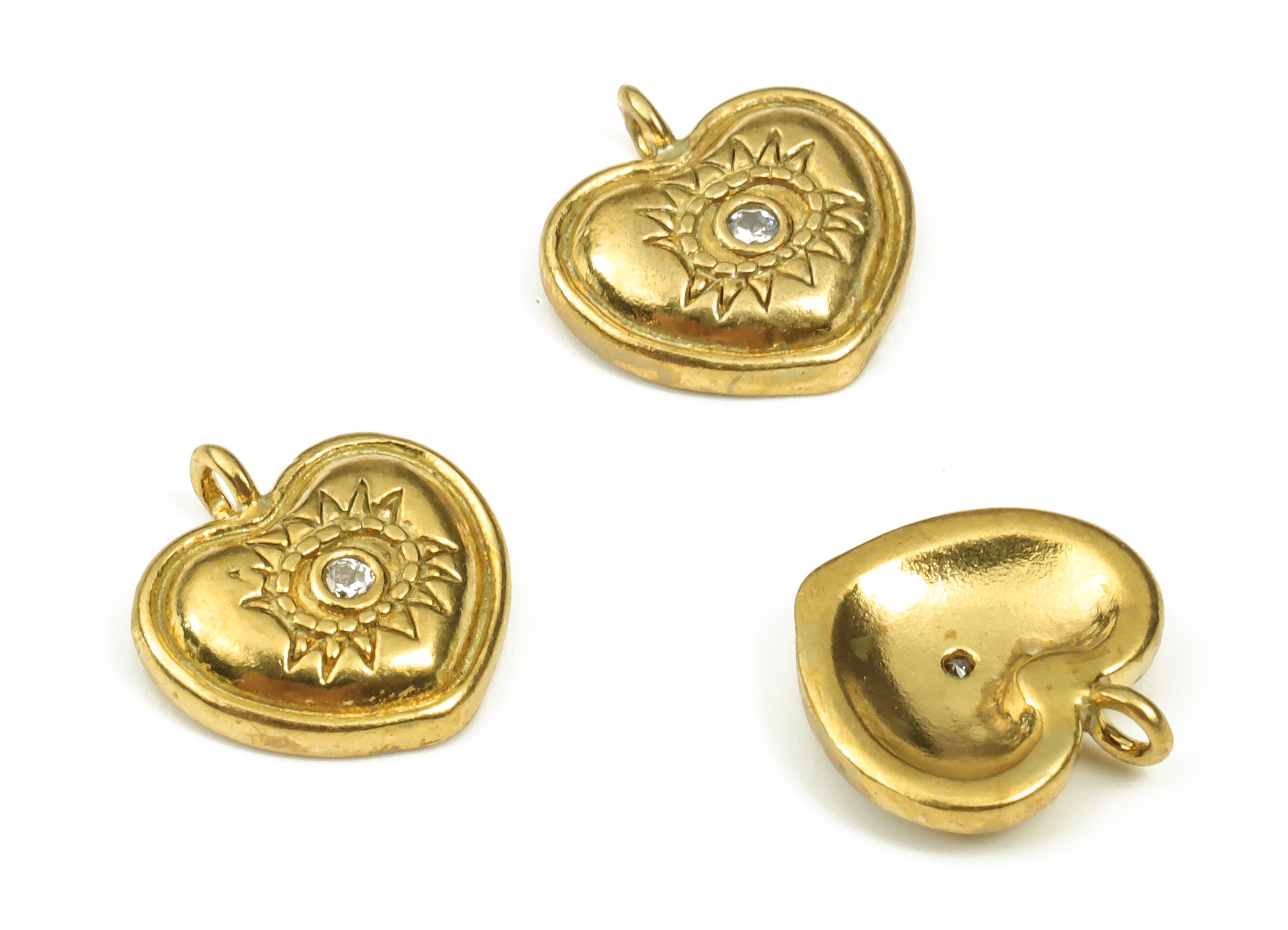 Brass Heart Earring Charm – Zircon Heart Eye Pendant – Evil Eye Charm - Earrings Finding - Jewelry Supplies - 11.05x10.84x2.43mm - PP4481 - DOMEDBAZAAR