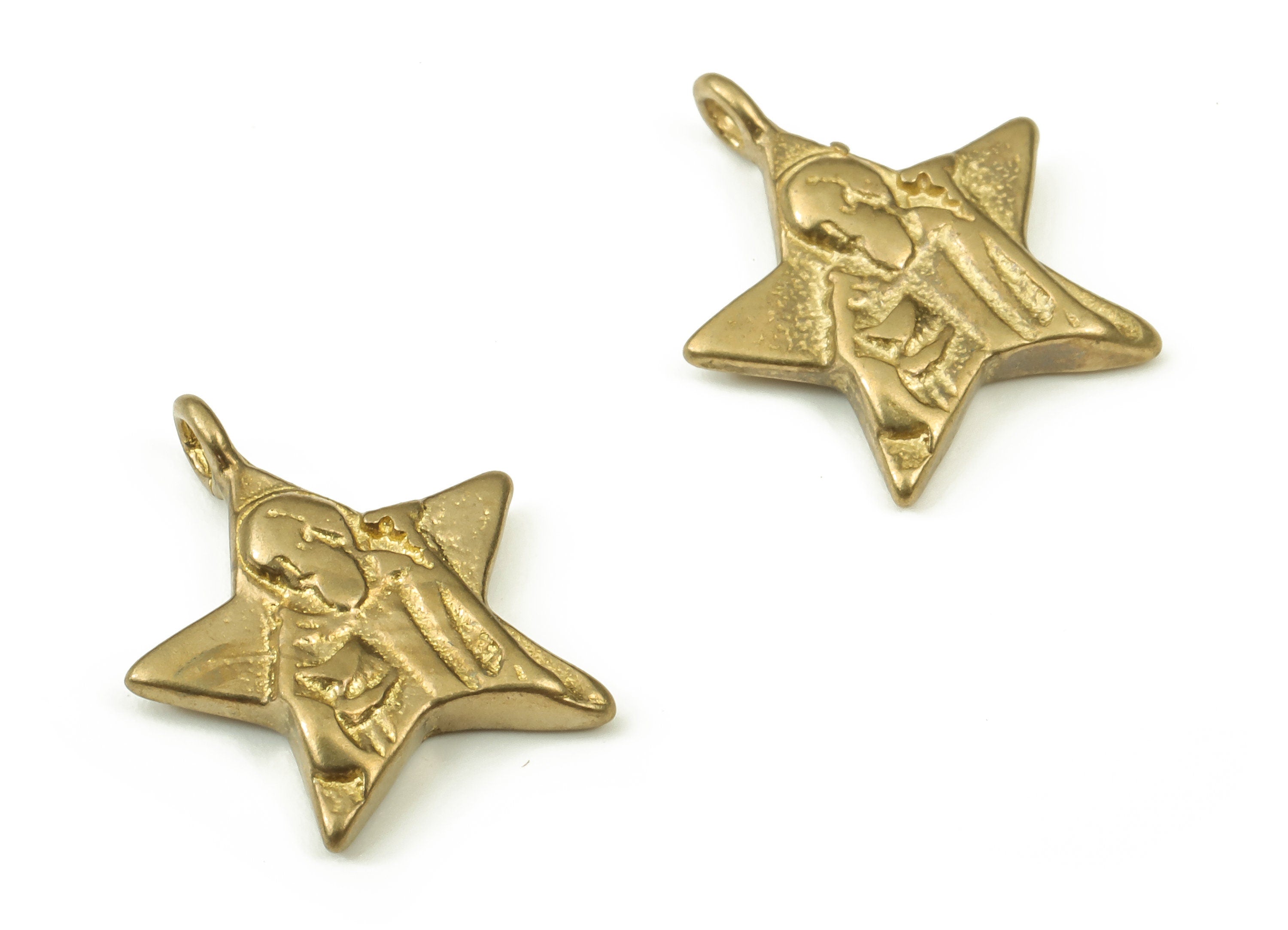 Brass Star Earring Charms - Raw Brass Star Pendant - Earring Findings - Jewelry Making Supplies - 14x12x2mm - PP4414 - DOMEDBAZAAR