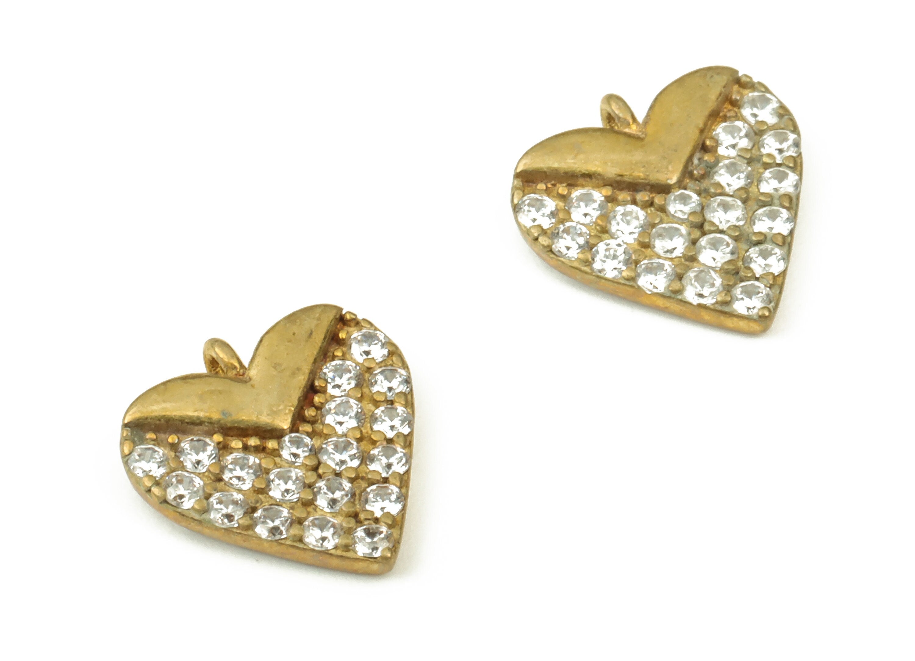 Brass Heart Earring Charms With Zircon - Raw Brass Heart Pendant - Earrings Finding - Jewelry Making Supplies - 9x8.6x1.85mm - PP4413 - DOMEDBAZAAR