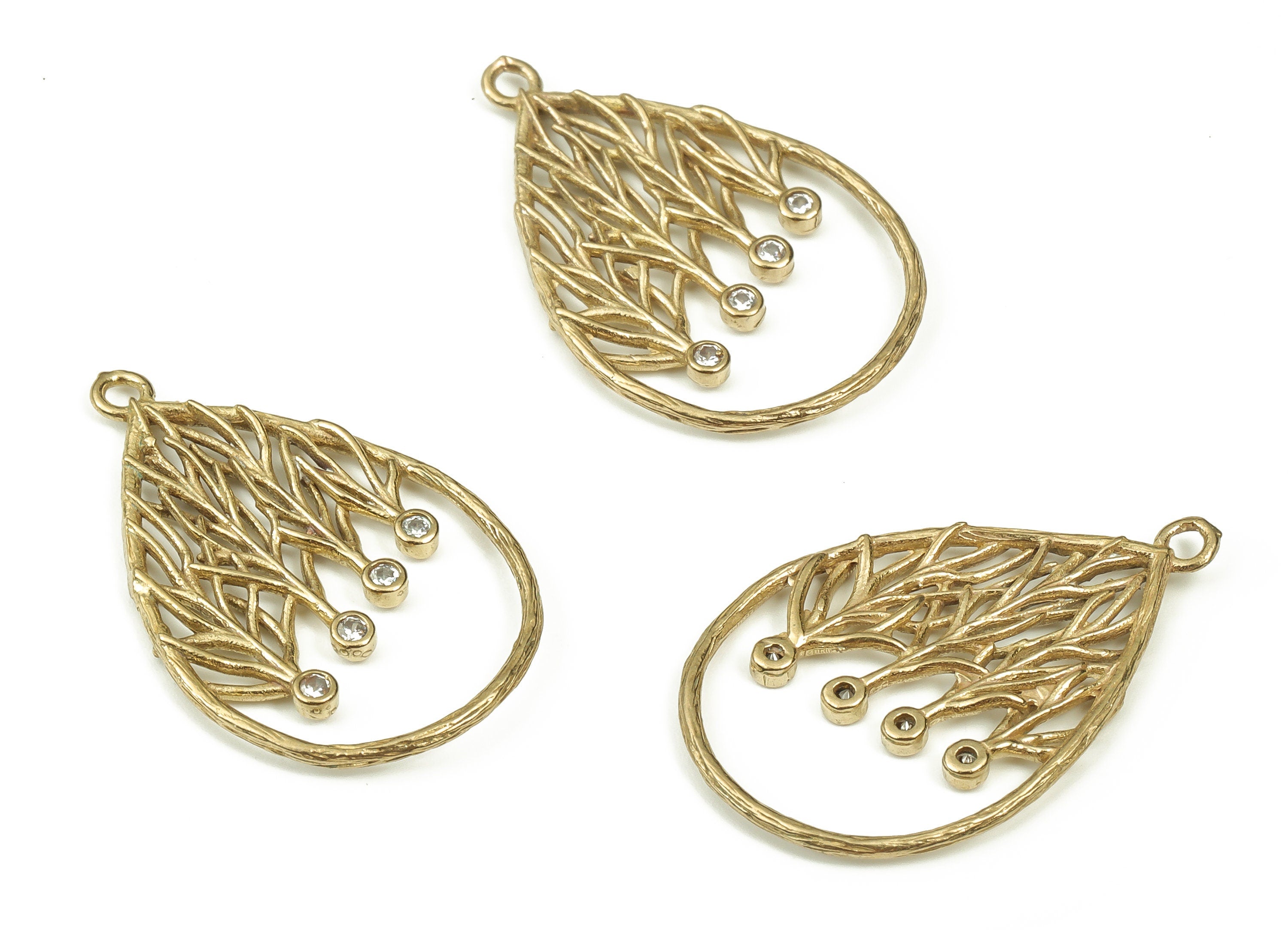 Brass Drop Earring Charms with Zircons - Raw Brass Branches Pendant - Earrings Finding - Jewelry Making Supplies - 27.14x17.7x1.8mm - PP4484 - DOMEDBAZAAR