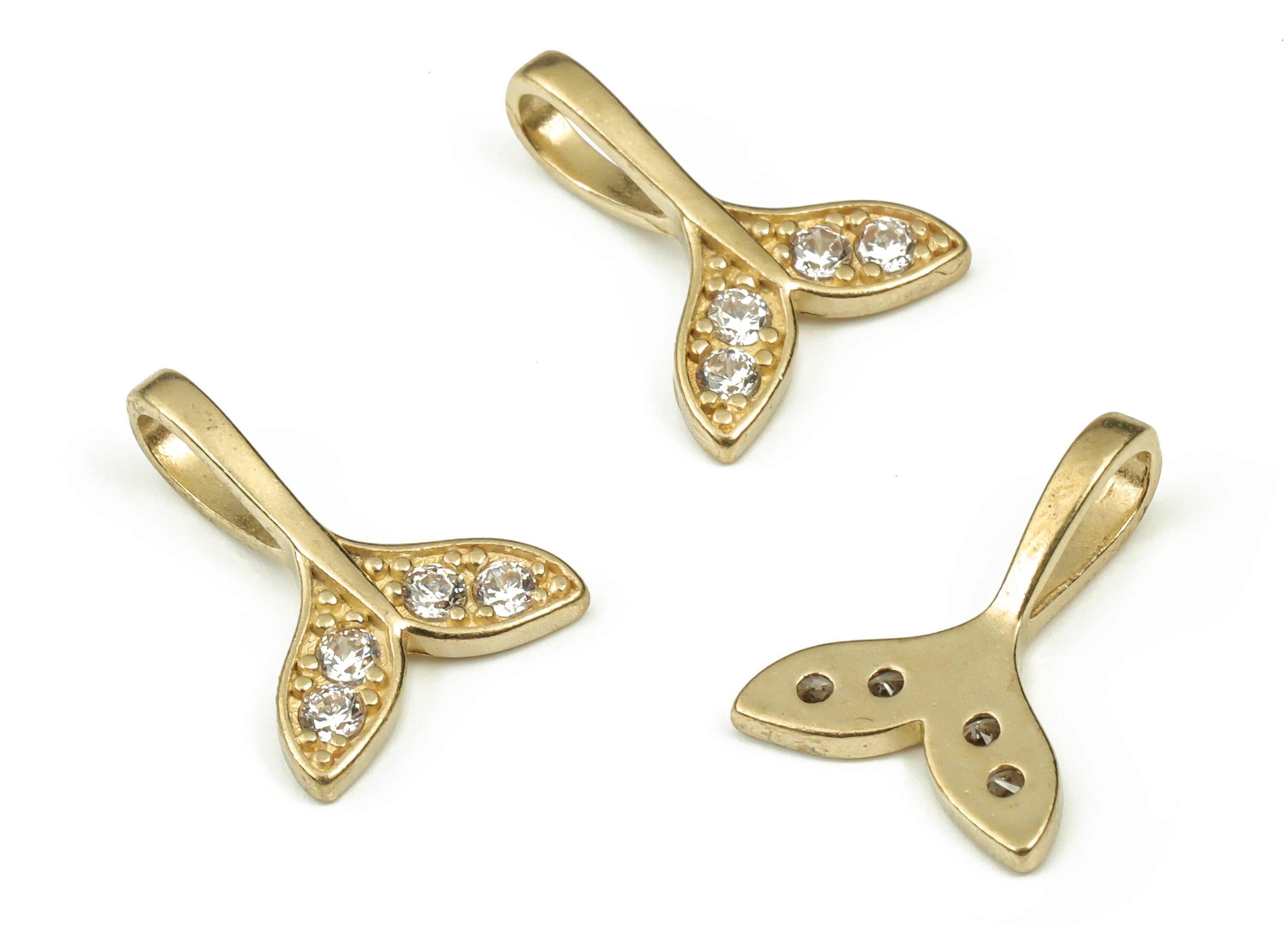 Brass Fish Tail Earring Charms With Zircon - Raw Brass Fish Tail Pendant - Earrings Finding - Jewelry Supplies - 15x11.3x1.52mm - PP4415 - DOMEDBAZAAR