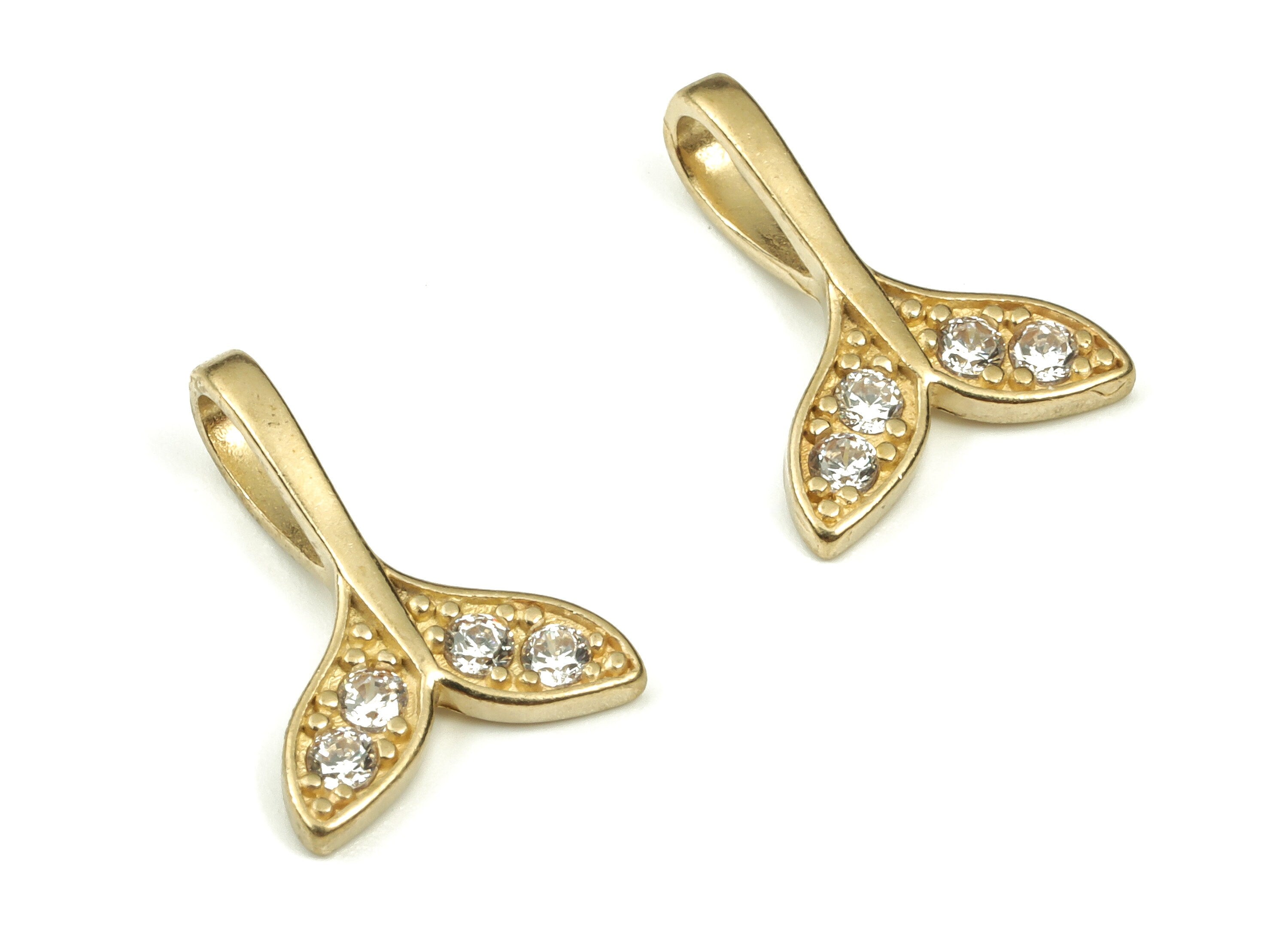 Brass Fish Tail Earring Charms With Zircon - Raw Brass Fish Tail Pendant - Earrings Finding - Jewelry Supplies - 15x11.3x1.52mm - PP4415 - DOMEDBAZAAR