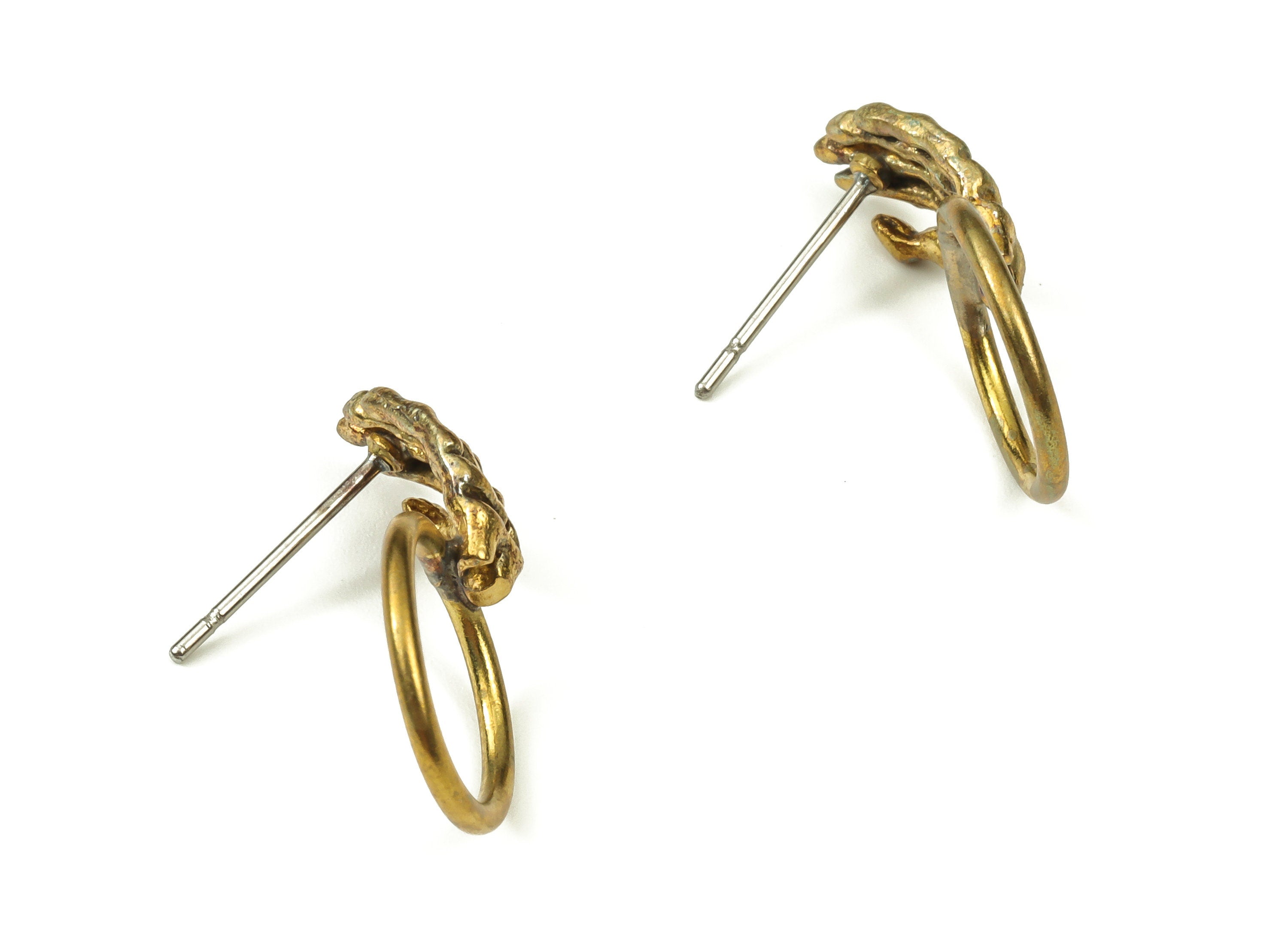 Brass Round Earring Stud - Raw Brass Hand Earring Post - Brass Stud - Earring Post - Jewelry Making Supplies - 20x11.3x1.16mm - PP4421 - DOMEDBAZAAR