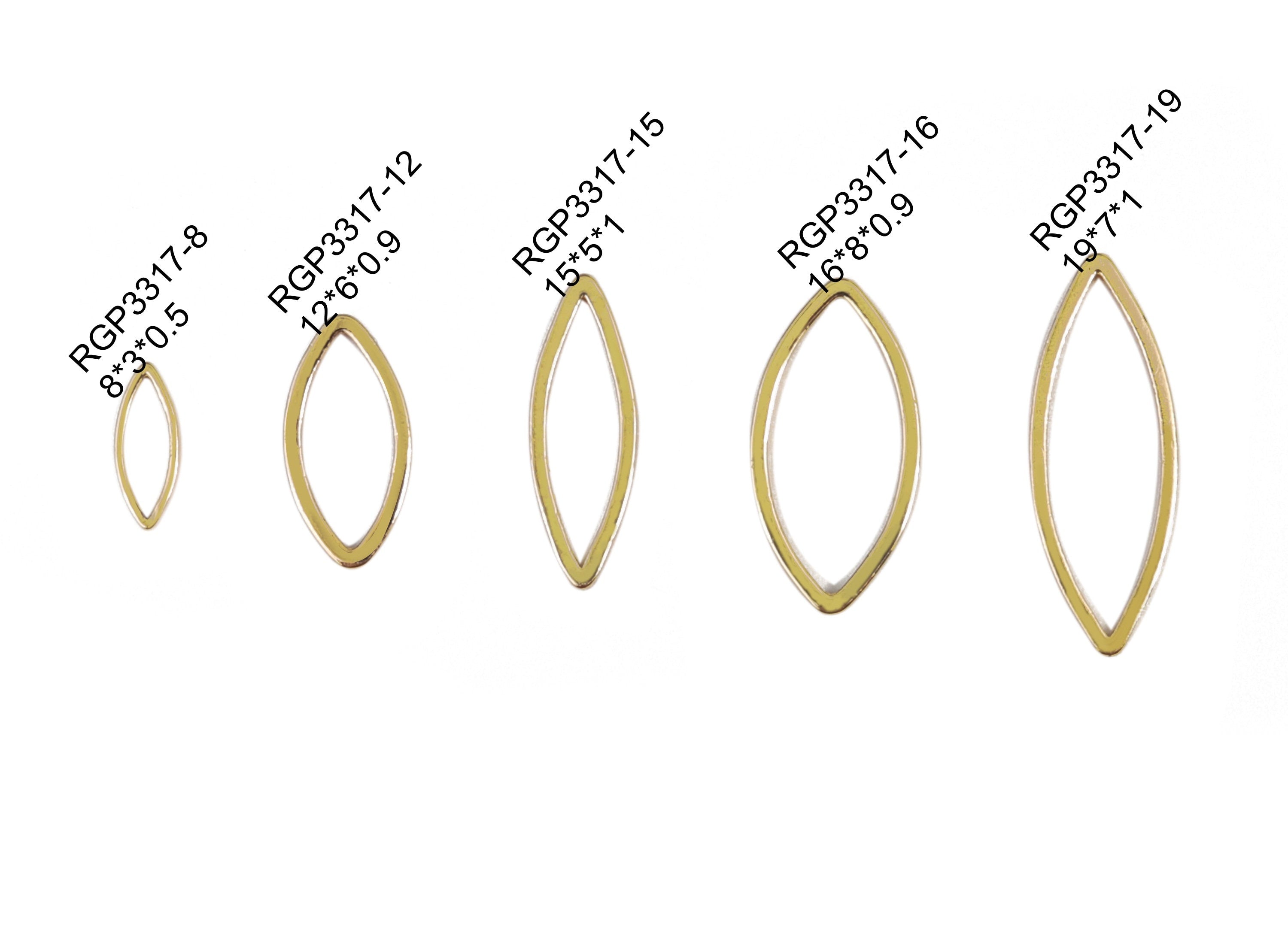 Brass Marquise Pendant - Marquise Earring Charms - Marquise Connectors - 18K Real Gold Plated Brass – 16x8x0.9mm - RGP3317-16 - DOMEDBAZAAR