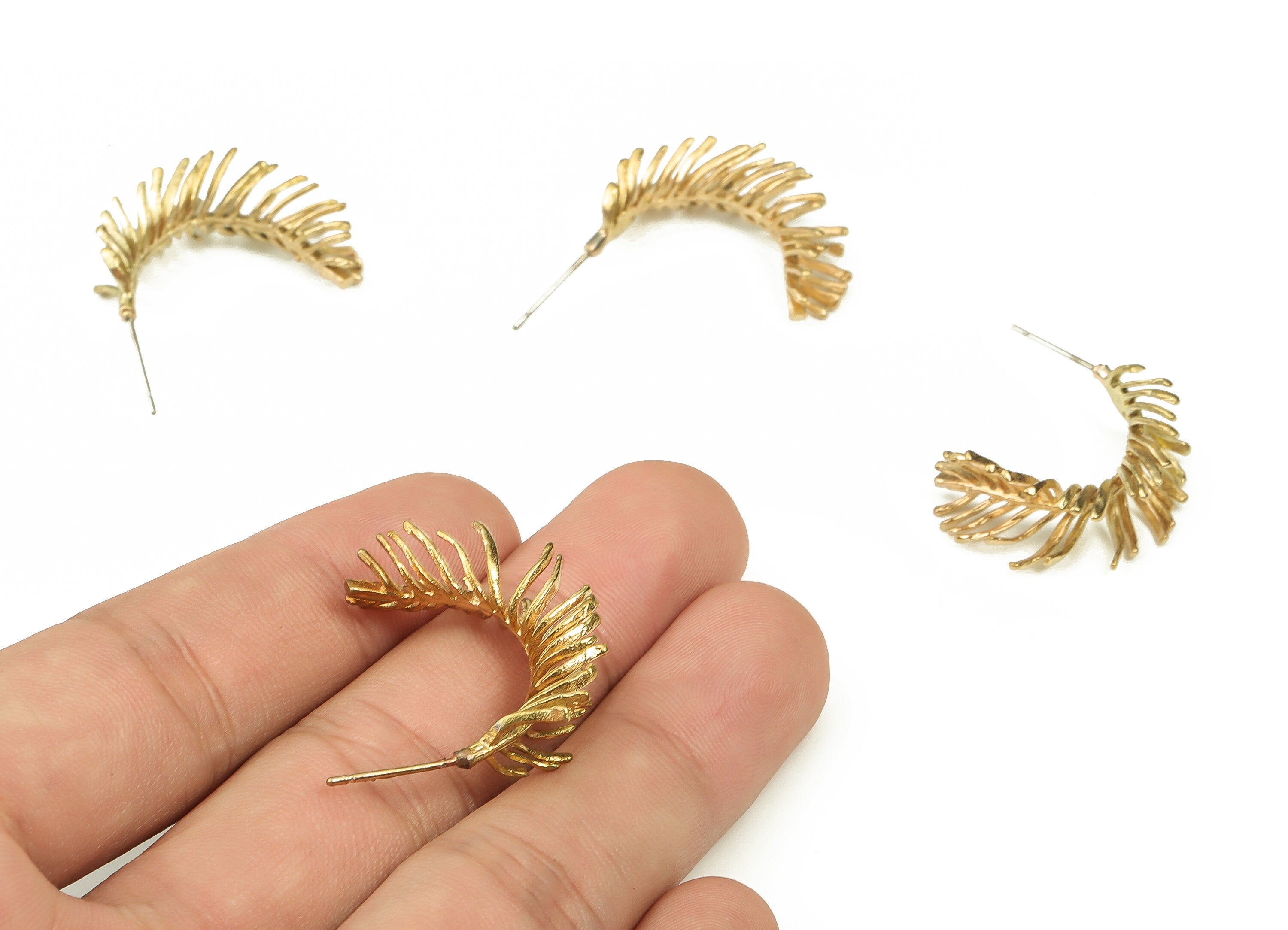 Brass C Earring Stud - Raw Brass Branches Earring Post - Brass Stud - Earring Post - Jewelry Making Supplies - 27.8x6x1.4mm - PP4445 - DOMEDBAZAAR