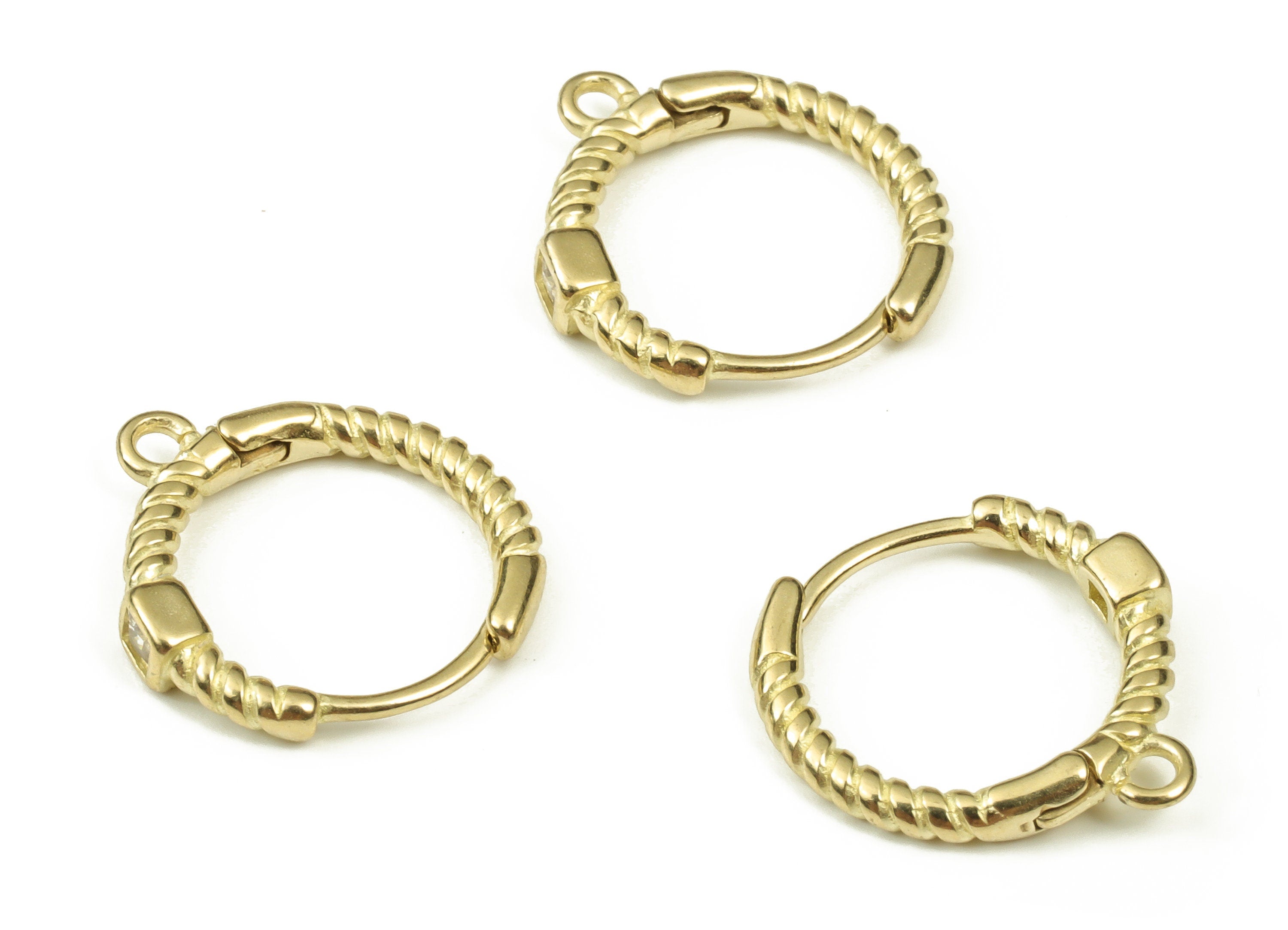 Brass Round Hoop Earring – Dainty Circle Huggie With Open Ring – Zircon Hoop Earrings – Small Everyday Hoop - 15.24x14.35x2.91mm - PP4477 - DOMEDBAZAAR