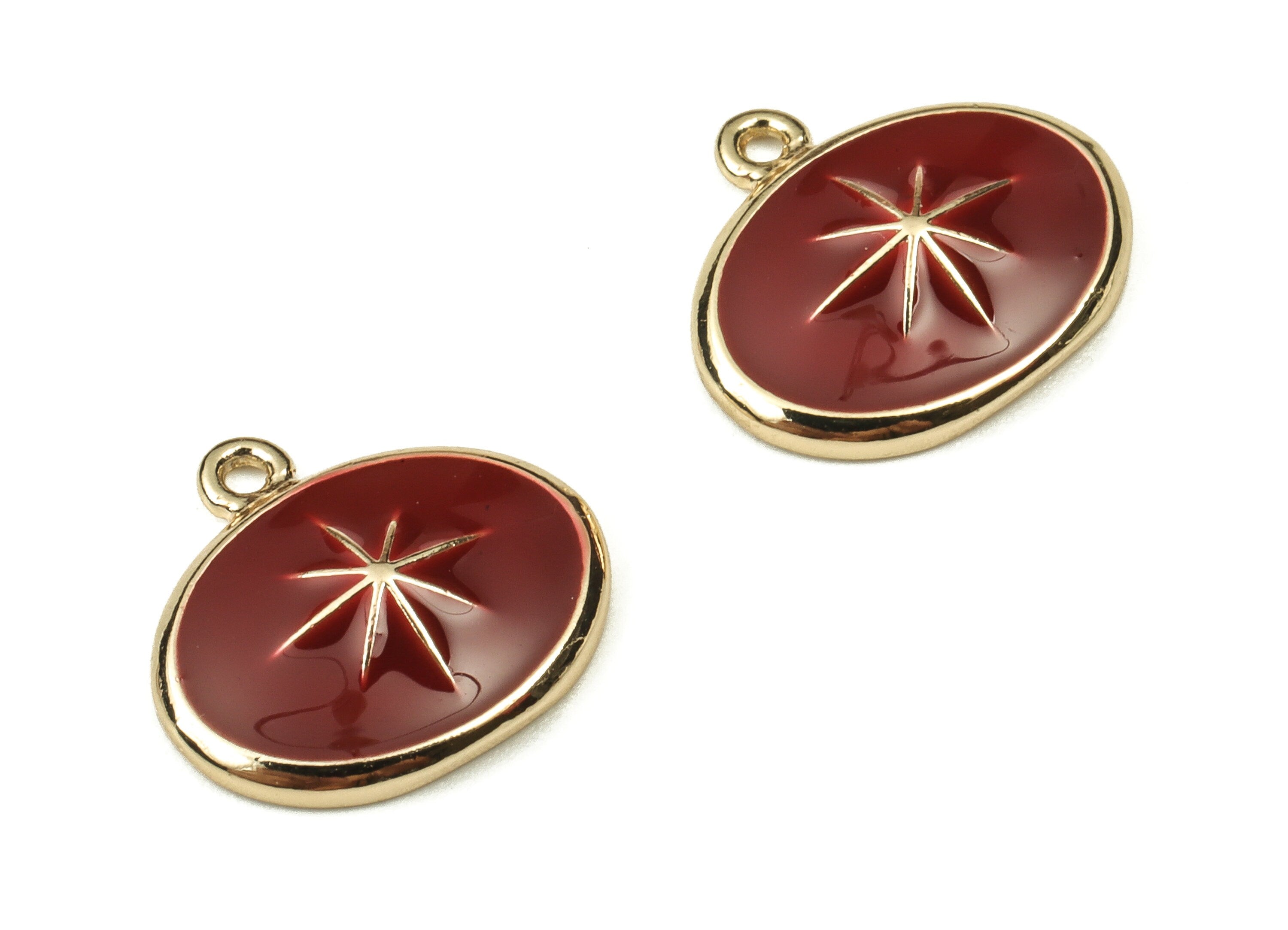 Brass Oval Earring Charms - Gold Star Pendant - 18K Real Gold Plated Brass - Jewelry Making Supplies - 13.23x12.08x1.05mm - RGP3738D - DOMEDBAZAAR