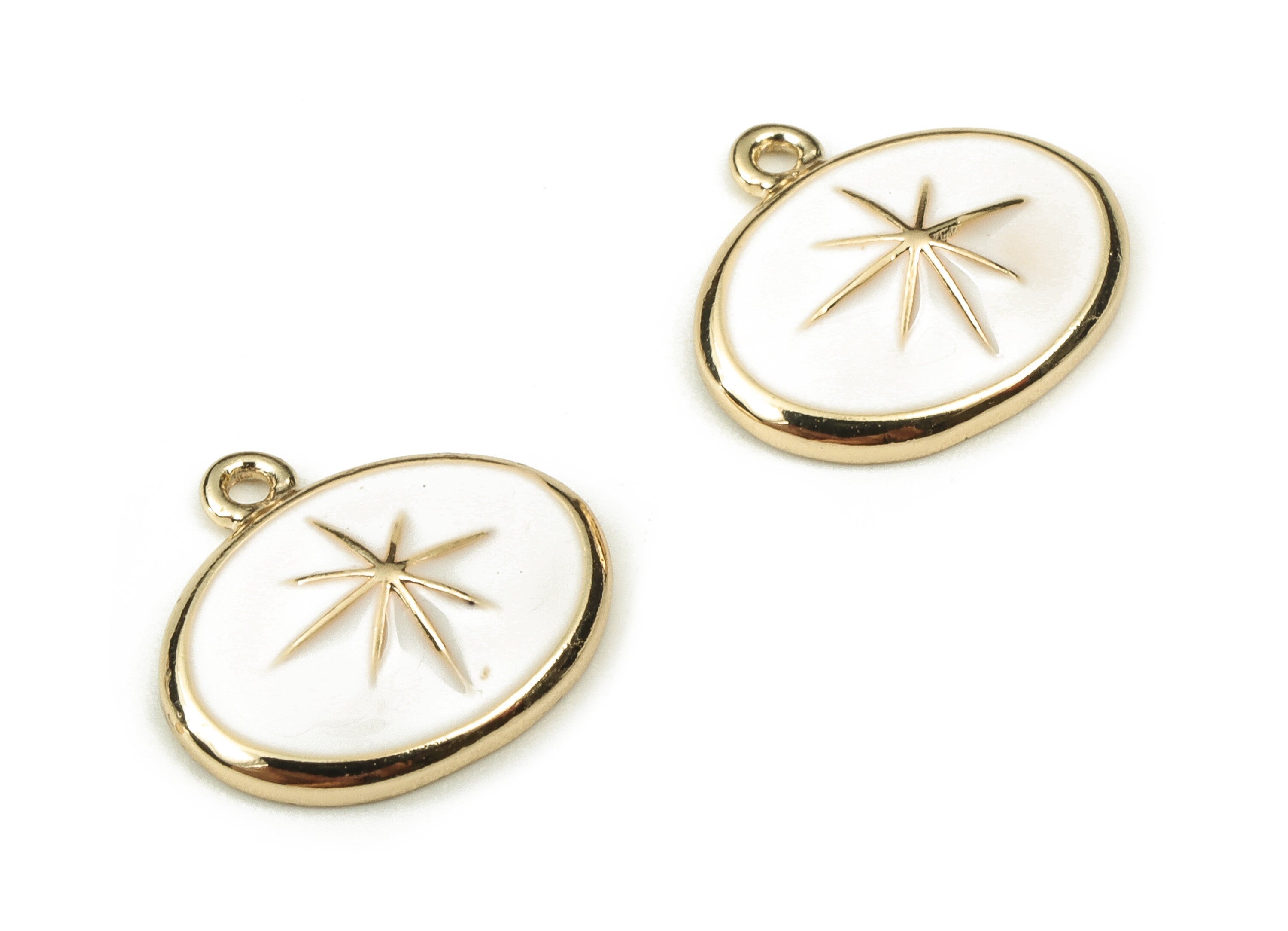 Brass Oval Earring Charms - Gold Star Pendant - 18K Real Gold Plated Brass - Jewelry Making Supplies - 13.23x12.08x1.05mm - RGP3738H - DOMEDBAZAAR