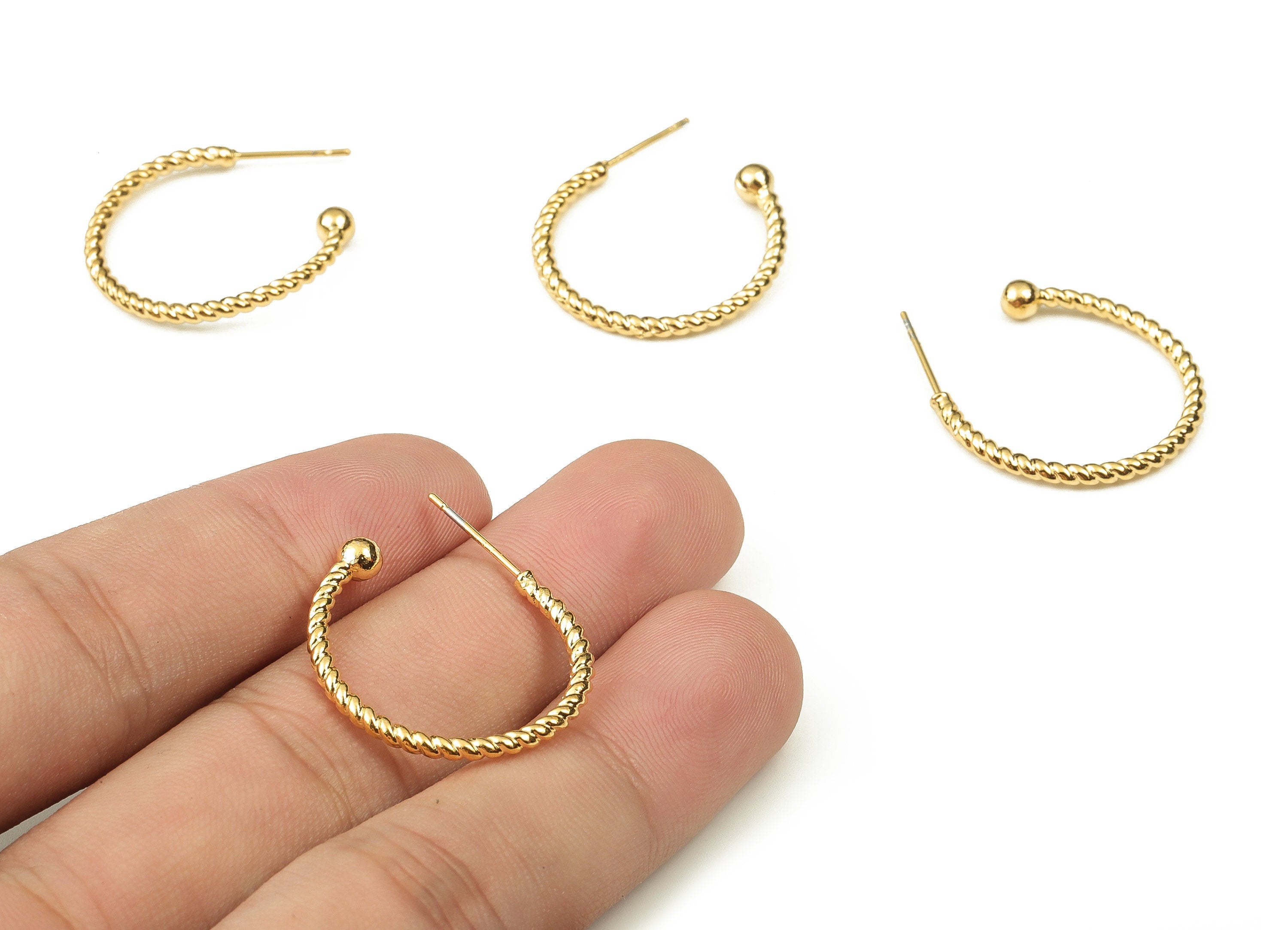 Brass C Earring Post - Gold Spiral Earring Stud - 18K Real Gold Plated Brass - Brass Stud - Jewelry Supplies - 23.72x23.9x1.97mm - RGP3779 - DOMEDBAZAAR