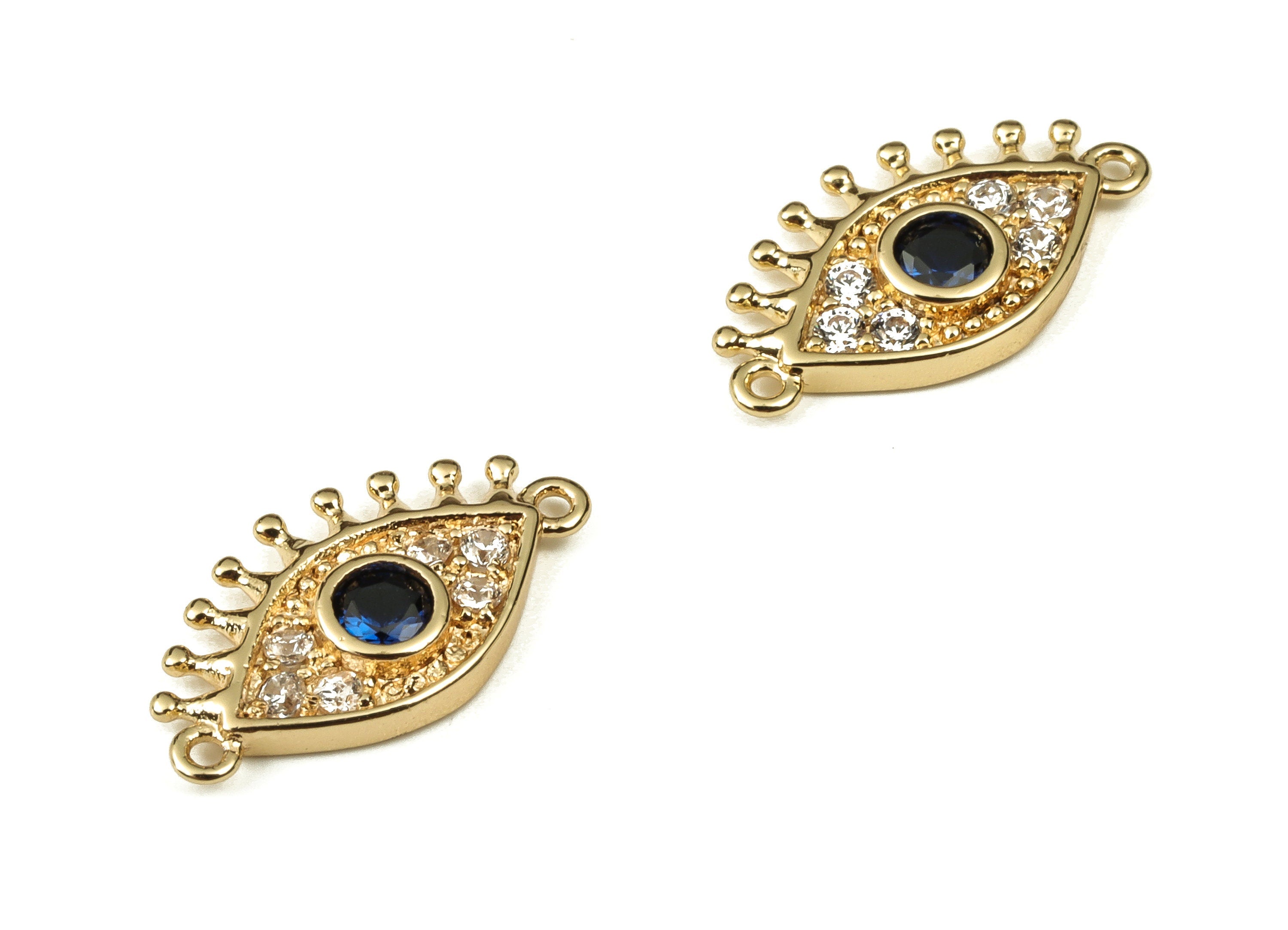 Brass Eye Earring Charms With Zircons - Gold Eye Pendant - 18K Real Gold Plated Brass - Jewelry Making Supplies -14.74x8.53x1.95mm - RGP3865 - DOMEDBAZAAR