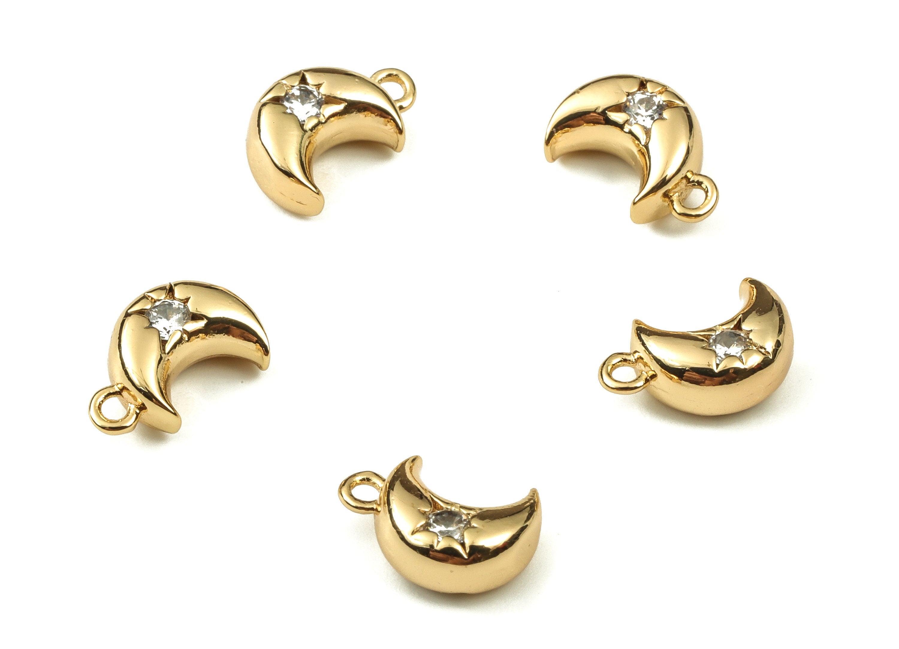 Brass Moon Pendant – Gold Plated Tiny Moon Star Earring Charm - 18K Real Gold Plated Brass – Jewelry Supplies – 9.45x6.59x3.81mm – RGP3756 - DOMEDBAZAAR