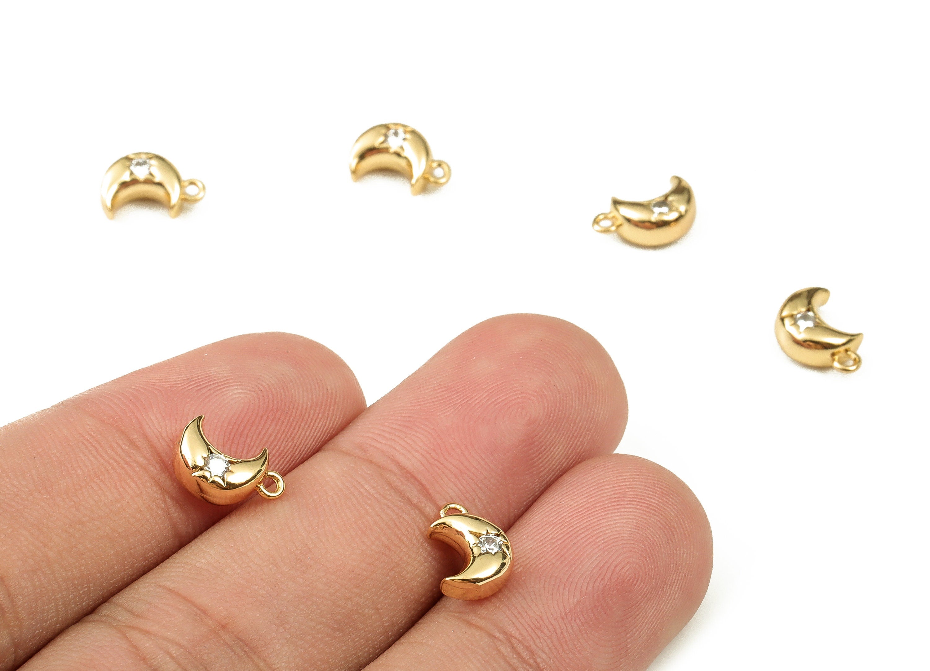 Brass Moon Pendant – Gold Plated Tiny Moon Star Earring Charm - 18K Real Gold Plated Brass – Jewelry Supplies – 9.45x6.59x3.81mm – RGP3756 - DOMEDBAZAAR