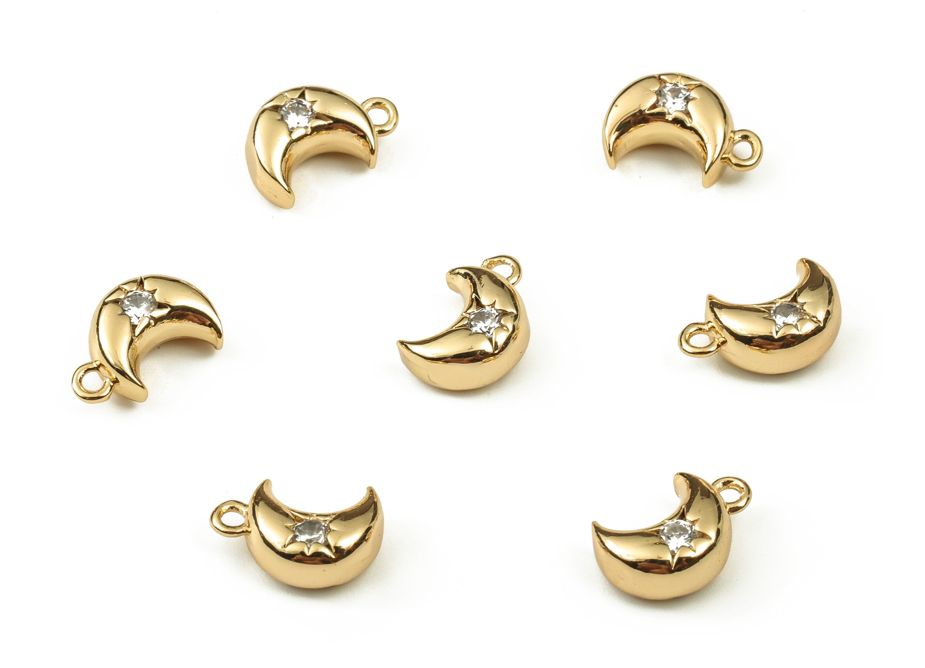Brass Moon Pendant – Gold Plated Tiny Moon Star Earring Charm - 18K Real Gold Plated Brass – Jewelry Supplies – 9.45x6.59x3.81mm – RGP3756 - DOMEDBAZAAR