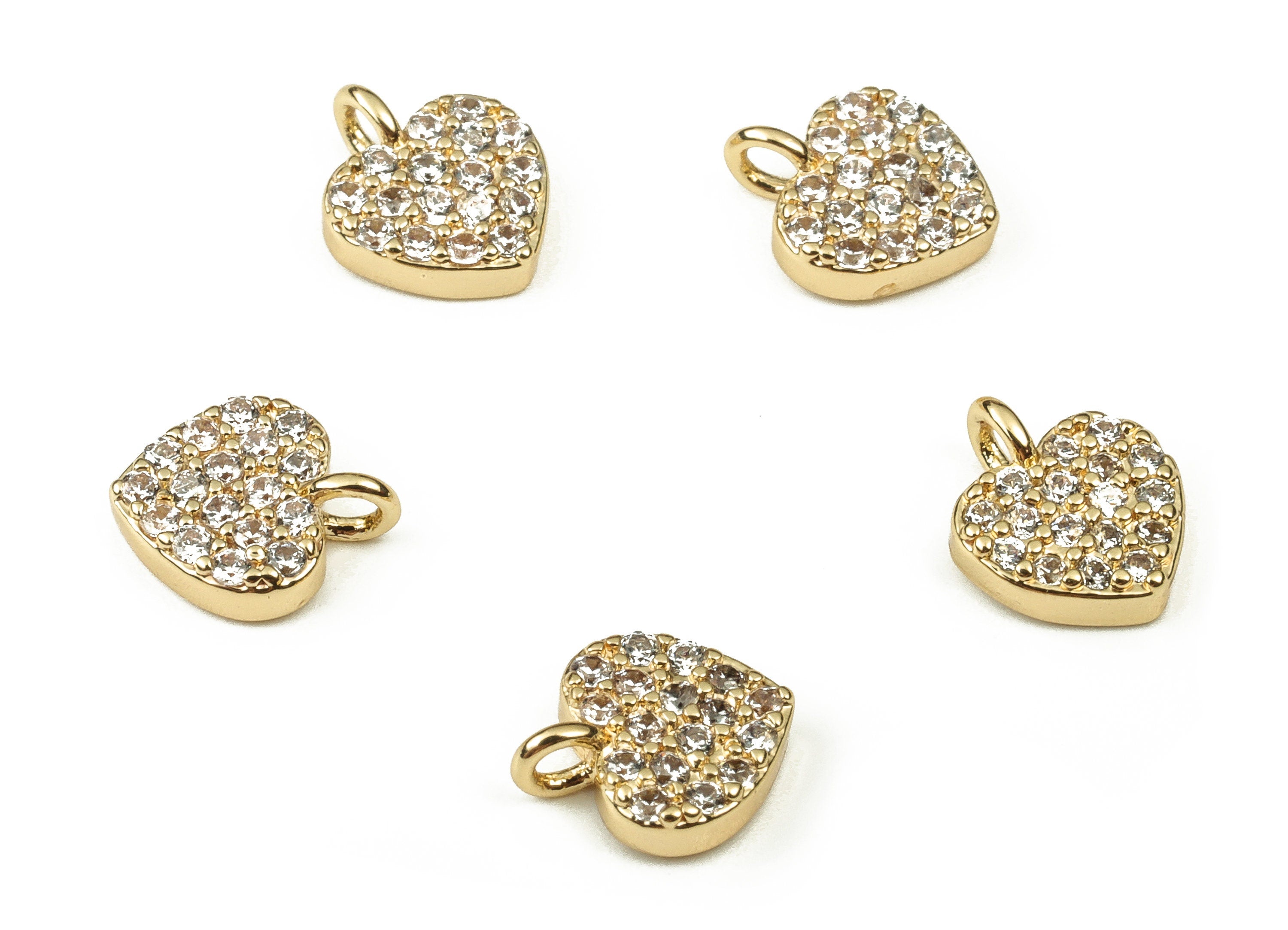 Brass Heart Earring Charms With Zircons - Gold Heart Pendant - 18K Real Gold Plated Brass - Jewelry Supplies - 8.62x7.24x2.01mm - RGP3853 - DOMEDBAZAAR