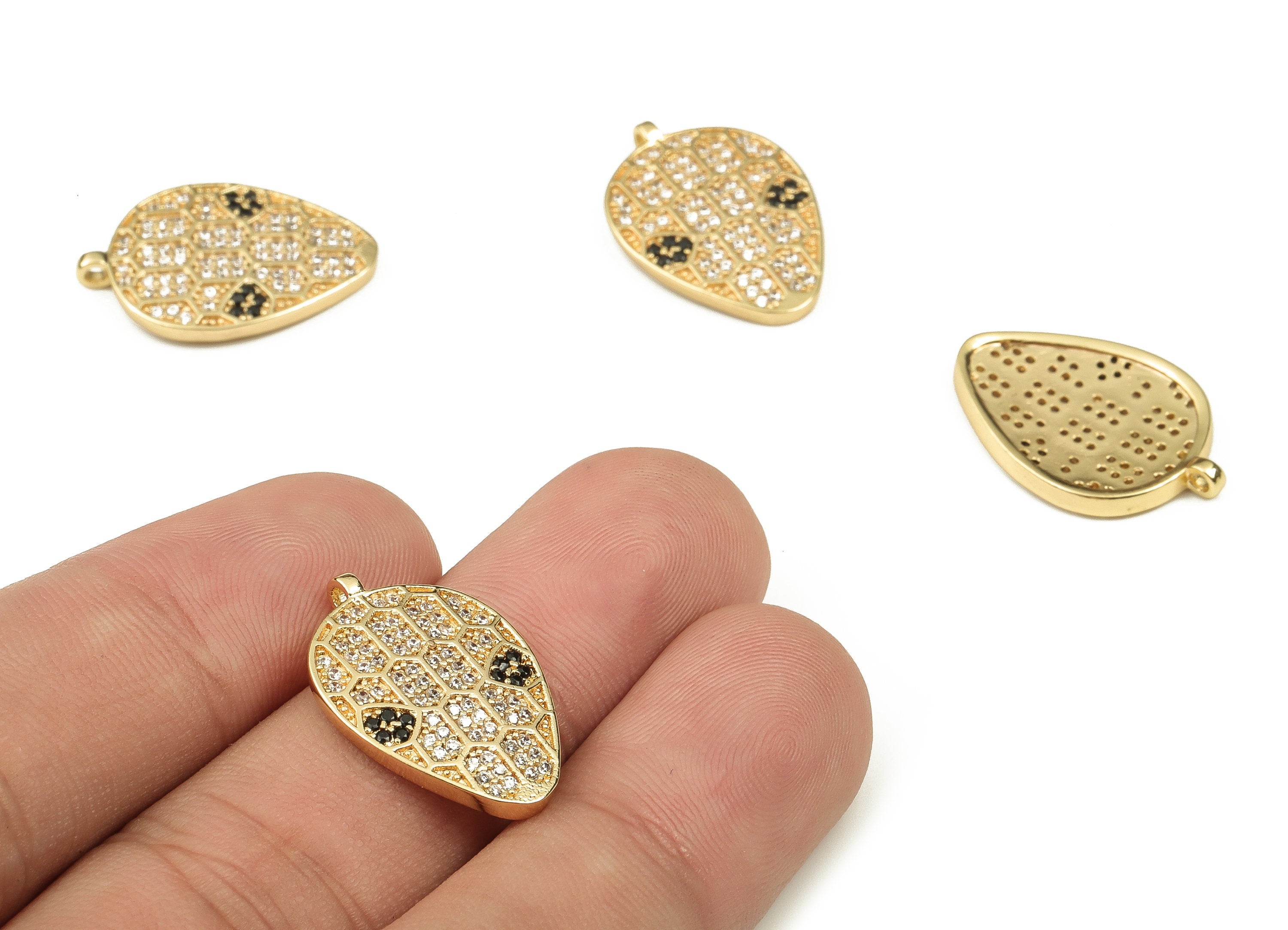 Brass Drop Earring Charms With Zircon - Gold Flower Pendant - 18K Real Gold Plated Brass - Jewelry Supplies - 22.17x15.06x2.2mm - RGP3791 - DOMEDBAZAAR