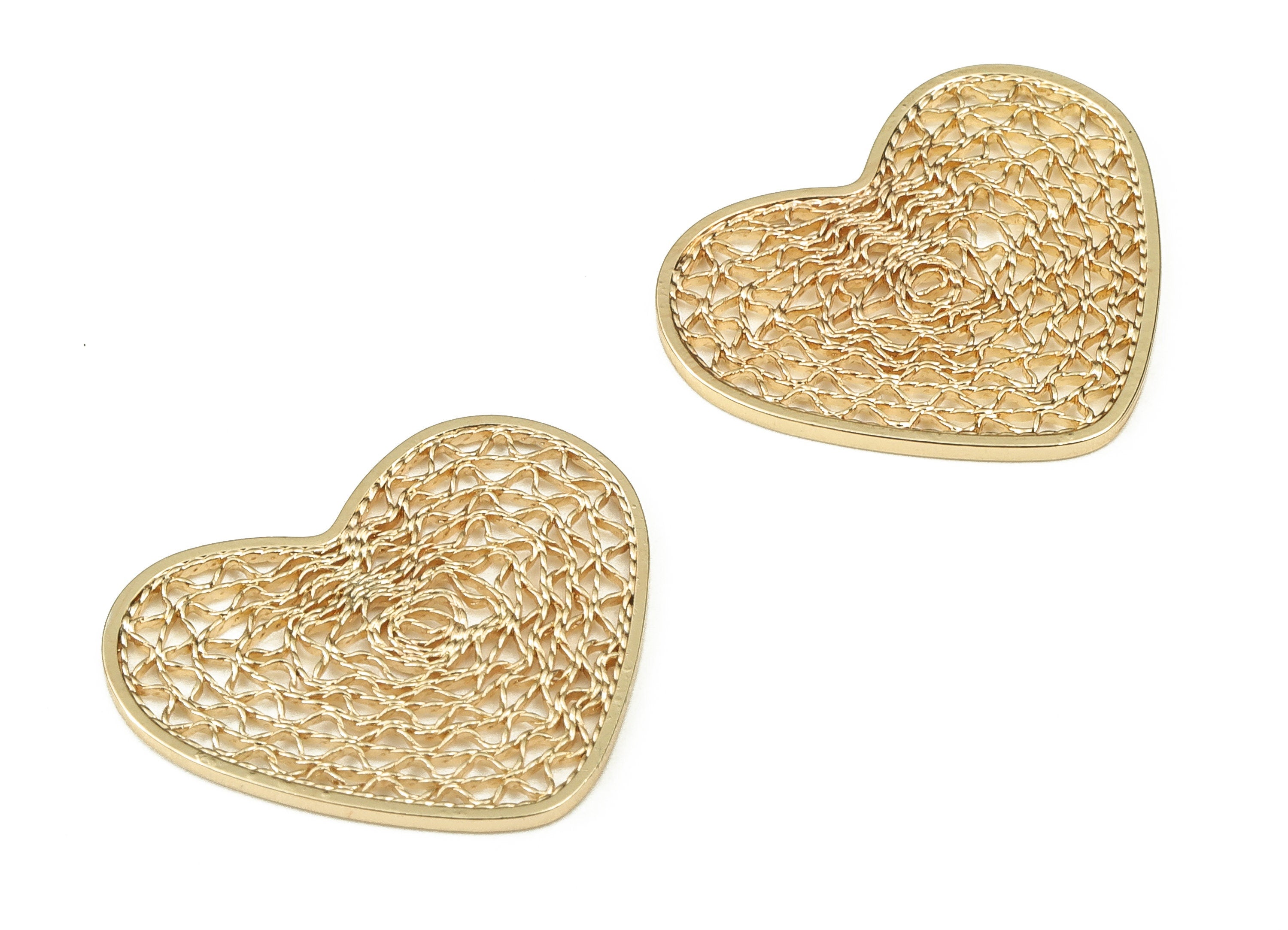 Brass Heart Earring Charms - Gold Heart Pendant - 18K Real Gold Plated Brass - Jewelry Making Supplies - 18.75x22.34x1.1mm - RGP3451 - DOMEDBAZAAR