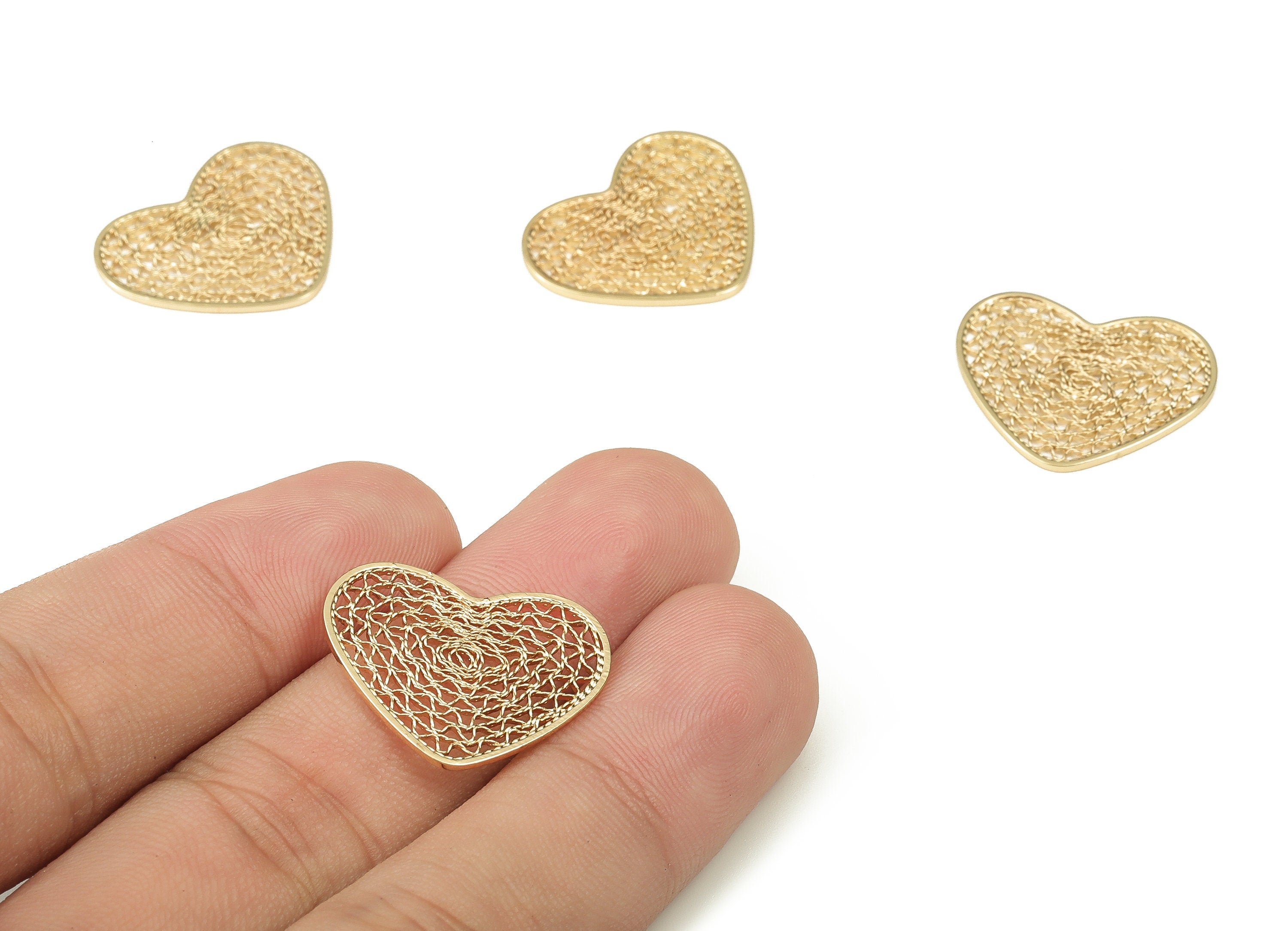 Brass Heart Earring Charms - Gold Heart Pendant - 18K Real Gold Plated Brass - Jewelry Making Supplies - 18.75x22.34x1.1mm - RGP3451 - DOMEDBAZAAR