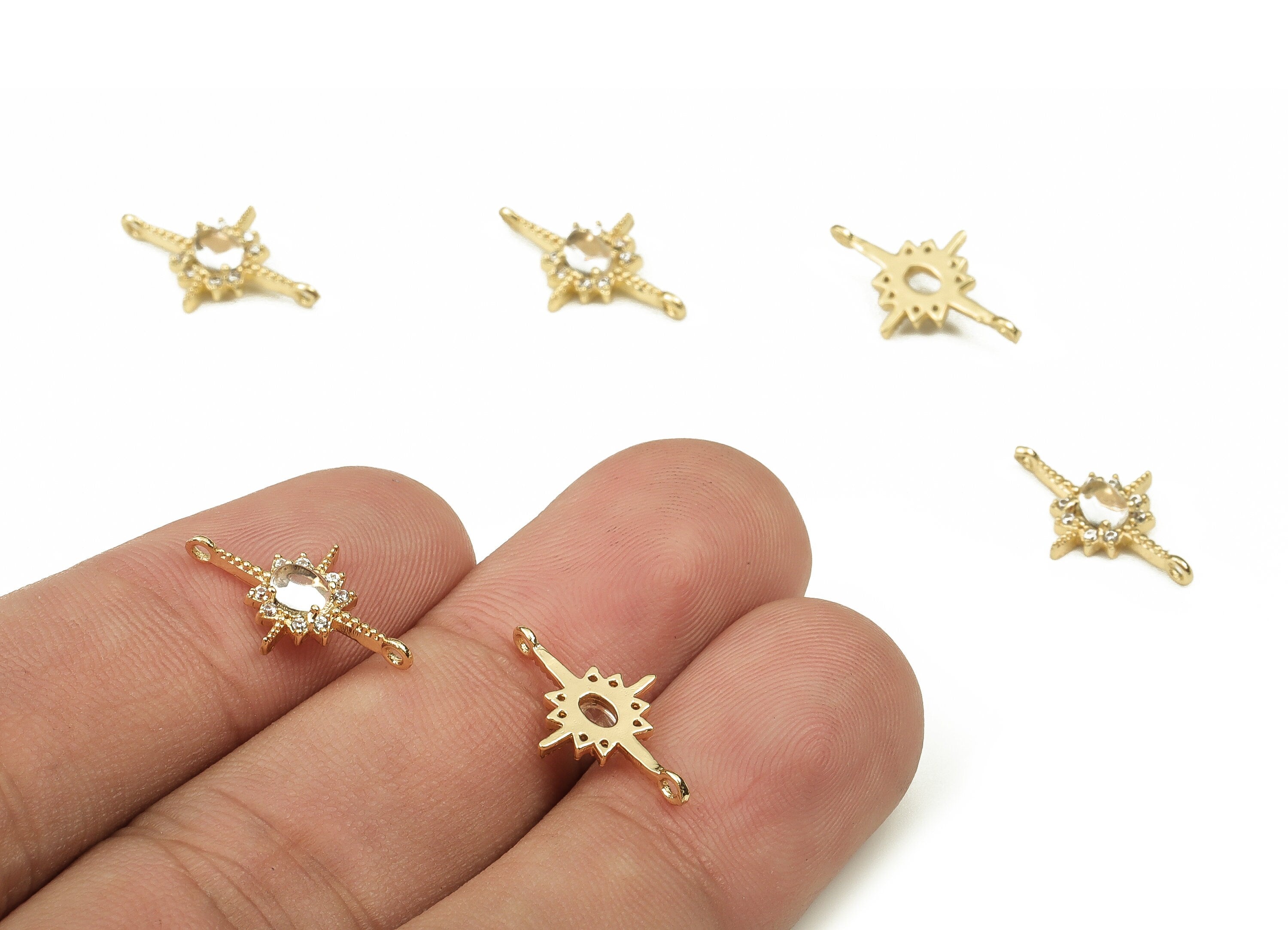 Brass Star Earring Connector With Zircons - Gold Star Pendant - 18K Real Gold Plated Brass - Jewelry Supplies - 16.66x9.91x2.91mm - RGP3847 - DOMEDBAZAAR