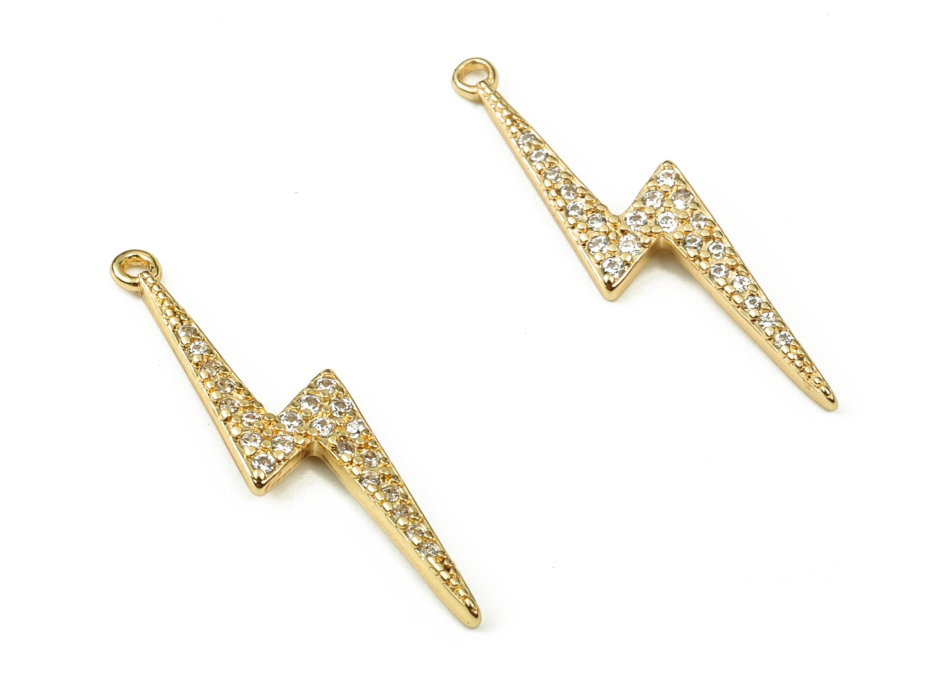 Brass Lightning Earring Connector Charm with Zircons - Gold Lightning Bolt Pendant - 18K Gold Plated Brass - 27.26x6.63x1.57mm - RGP3866 - DOMEDBAZAAR
