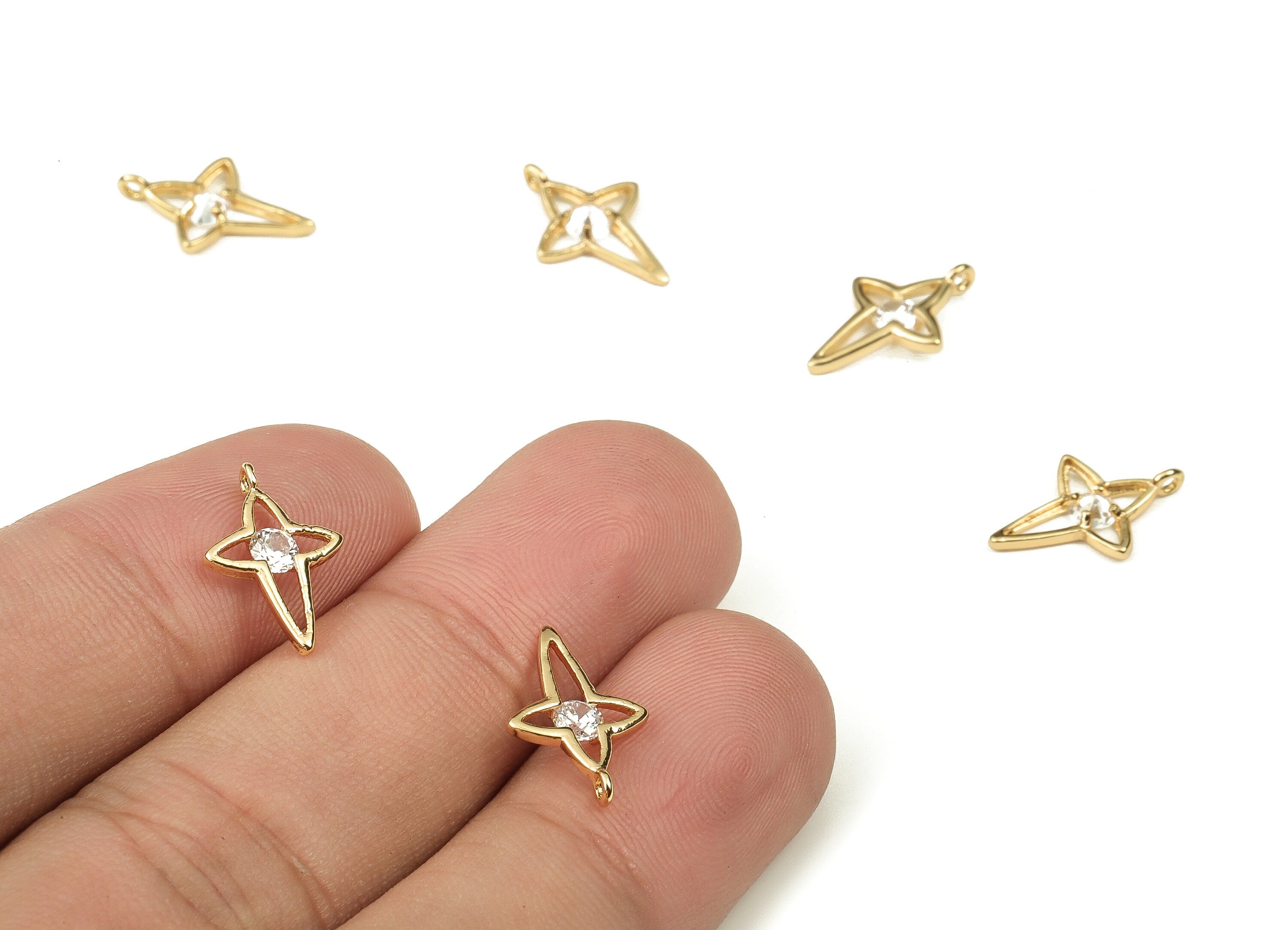 Brass Planet Earring Charms With Zircons - Gold Planet Pendant - 18K Real Gold Plated Brass - Jewelry Supplies - 14.74x9.78x1.96mm - RGP3753 - DOMEDBAZAAR