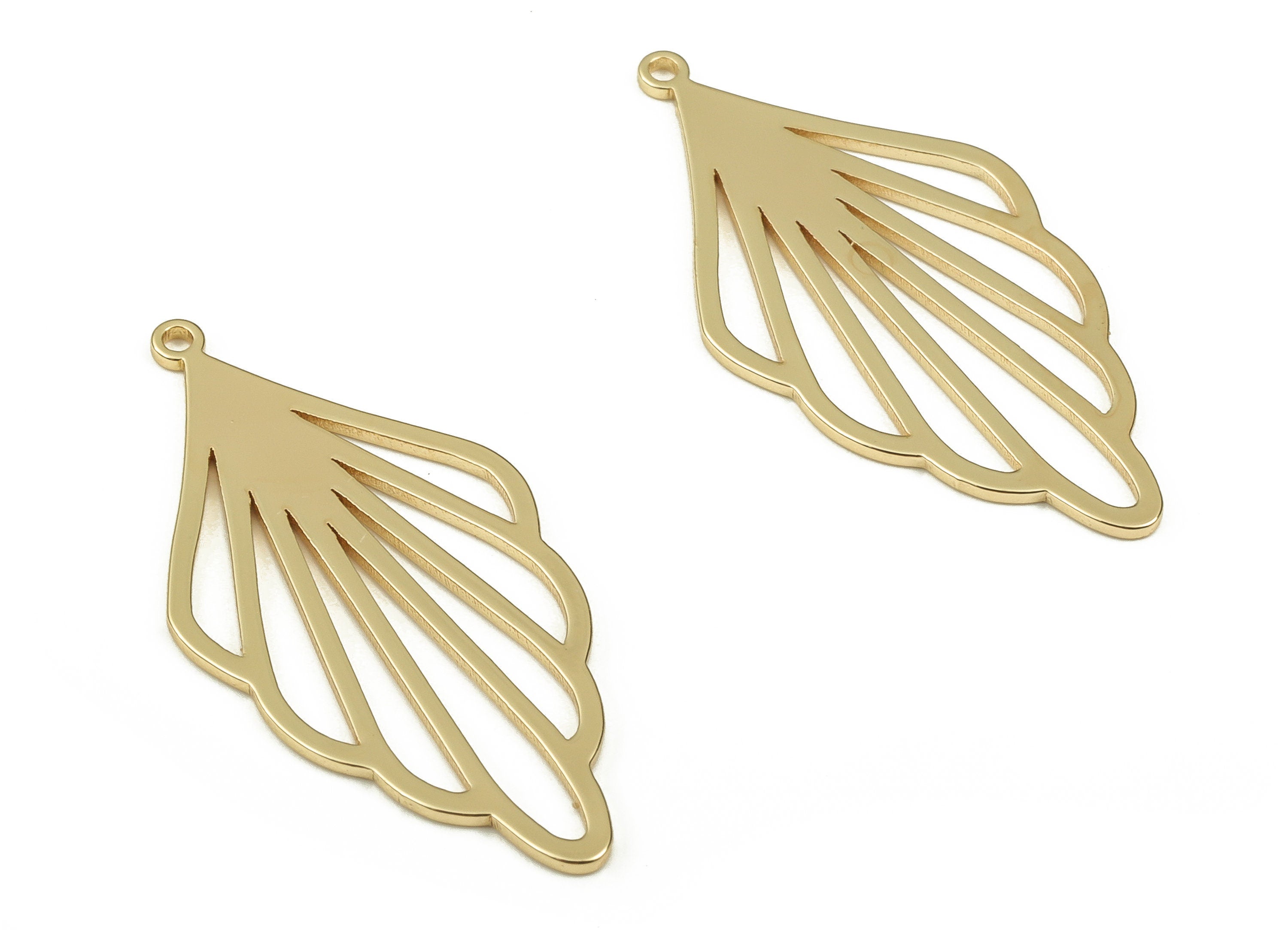 Brass Hollow Leaf Earring Charms - Gold Leaf Pendant - 18K Real Gold Plated Brass - Jewelry Making Supplies - 31.63x15.85x0.8mm - RGP3954 - DOMEDBAZAAR
