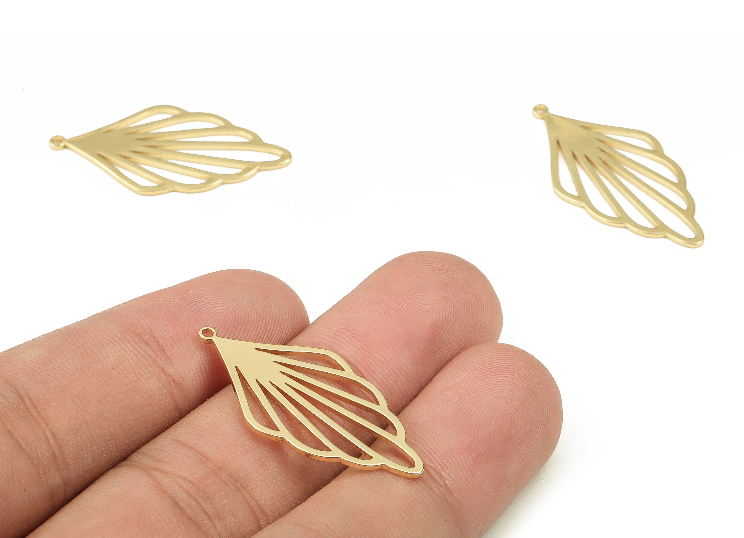 Brass Hollow Leaf Earring Charms - Gold Leaf Pendant - 18K Real Gold Plated Brass - Jewelry Making Supplies - 31.63x15.85x0.8mm - RGP3954 - DOMEDBAZAAR