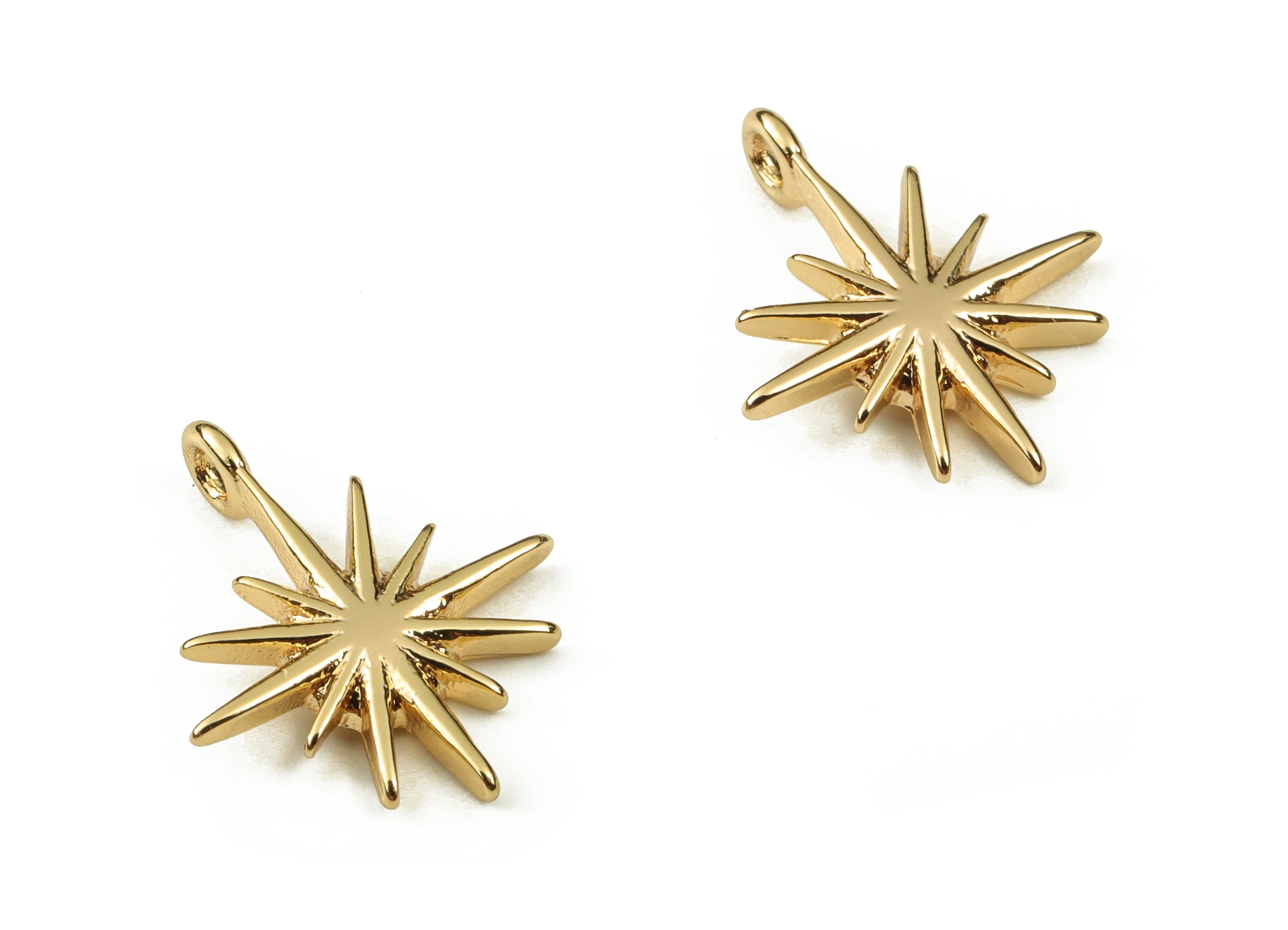 Brass Star Earring Charms - Gold Star Pendant - 18K Real Gold Plated Brass - Jewelry Making Supplies - 13.93x11.6x1.43mm - RGP3899 - DOMEDBAZAAR