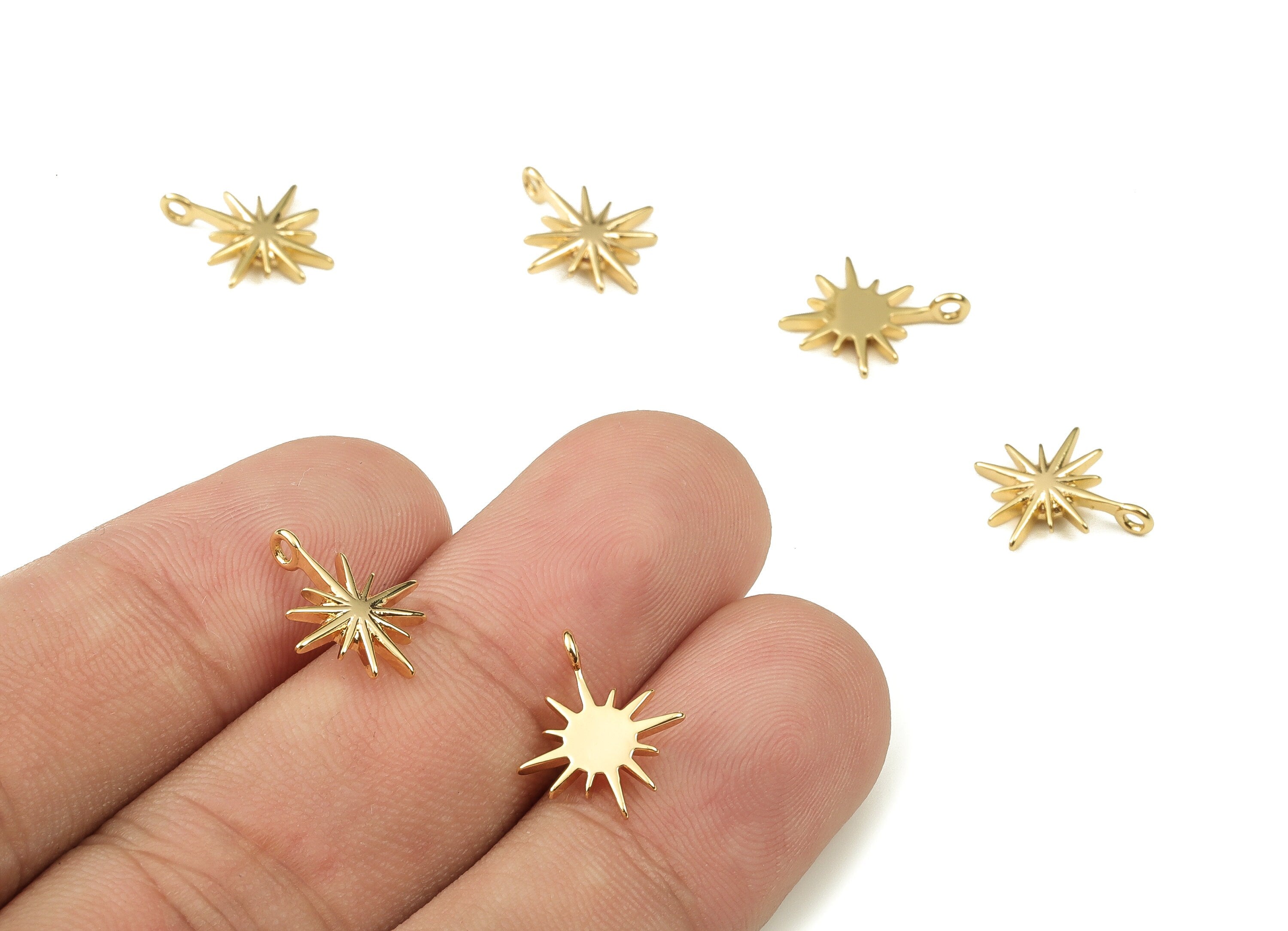 Brass Star Earring Charms - Gold Star Pendant - 18K Real Gold Plated Brass - Jewelry Making Supplies - 13.93x11.6x1.43mm - RGP3899 - DOMEDBAZAAR