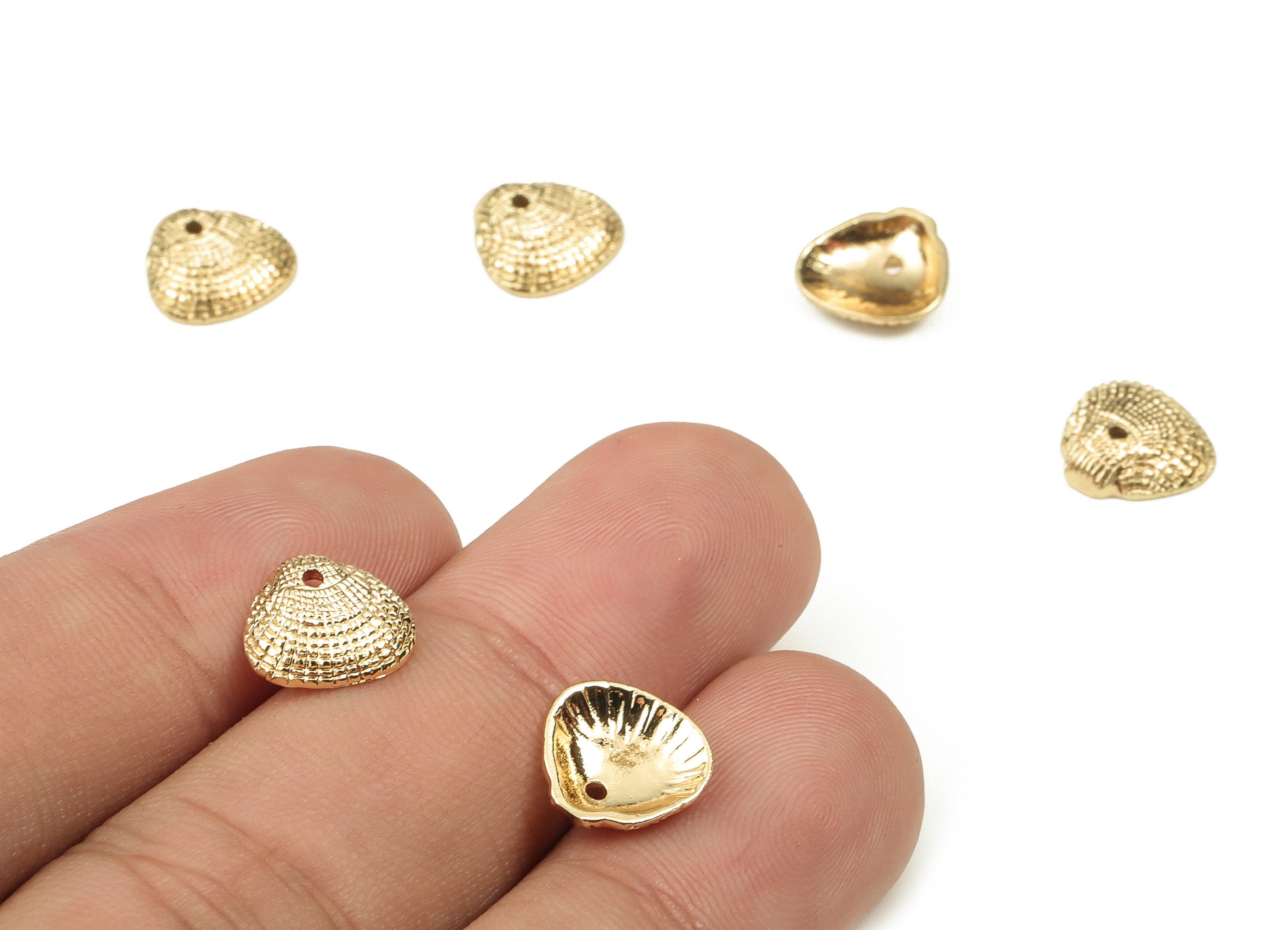 Brass Shell Earring Charms - Gold Shell Pendant - 18K Real Gold Plated Brass - Jewelry Making Supplies - 9.96x9.63x2.59mm - RGP3821 - DOMEDBAZAAR