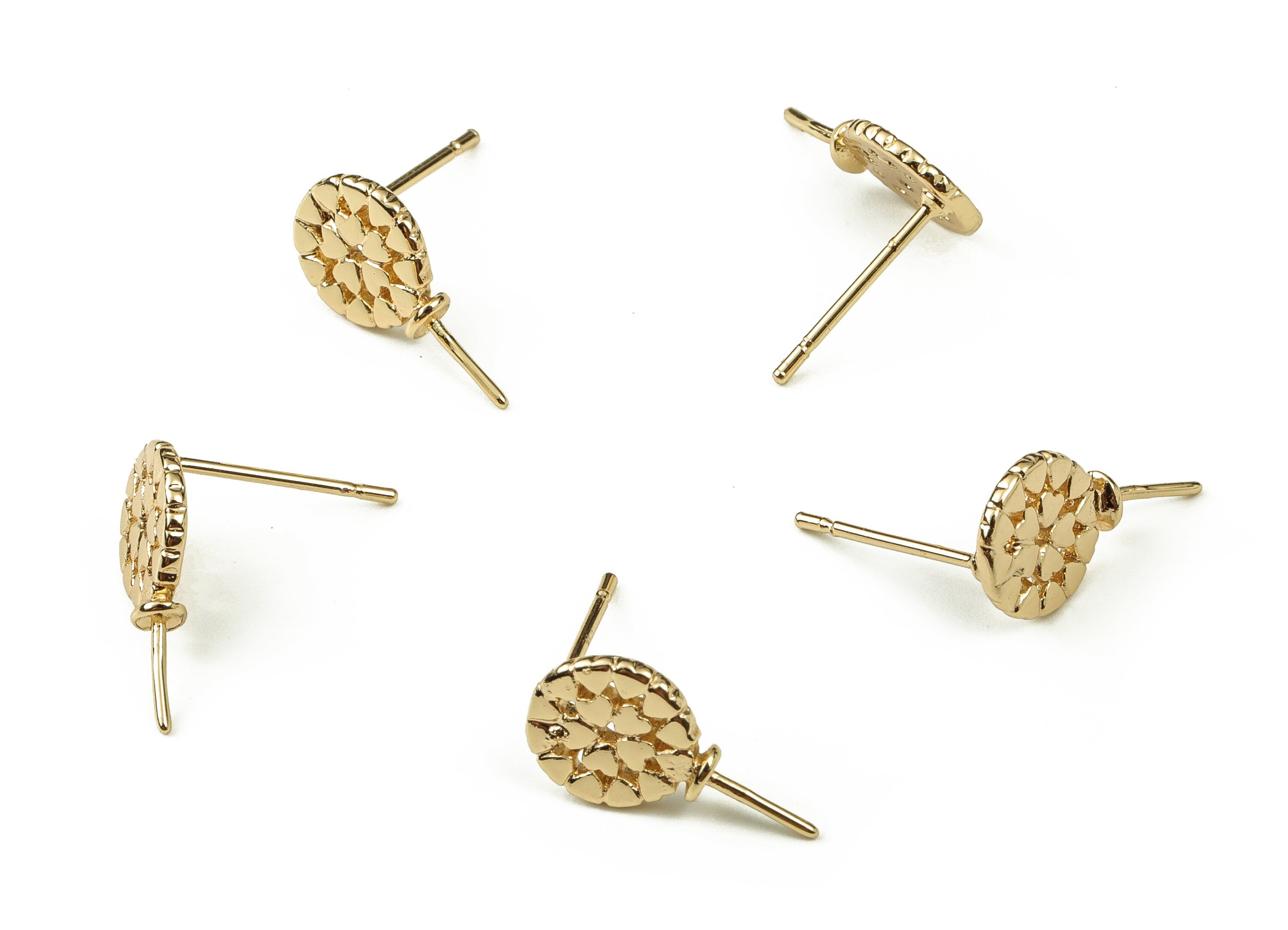 Brass Lollipop Earring Post - Gold Lollipop Earring Stud - 18K Real Gold Plated Brass - Stainless Steel Stud - 14.44x7.98x1.14mm - RGP3862 - DOMEDBAZAAR